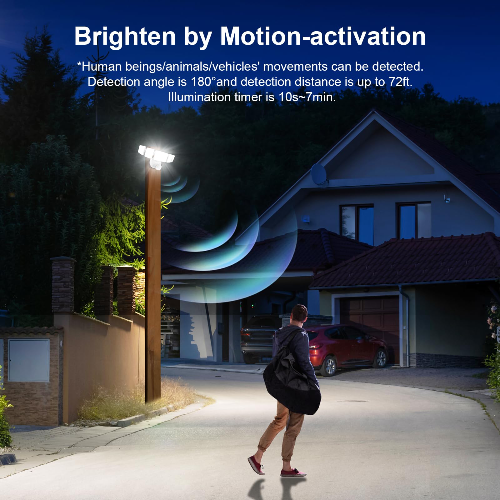 Onforu LED Security Lights 5 Heads 55W Motion Sensor 5000LM IP65 Waterproof Standard-size White Model BDBS55G-5