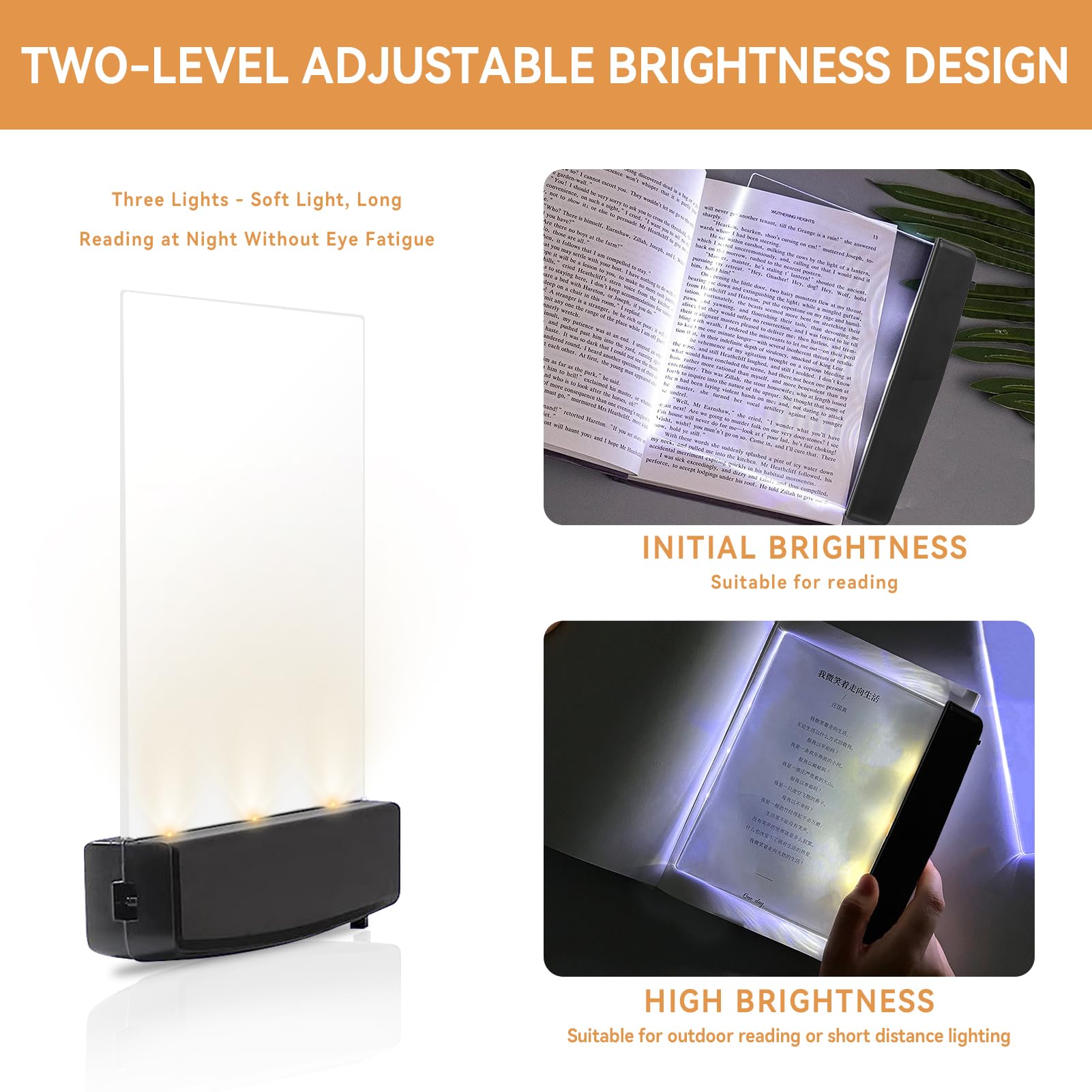 Agatige LED Book Reading Light, Flat Booklights for Reading in Bed at Night Acrylic Rechargeable Bookmark Light LED Book Lamp wi