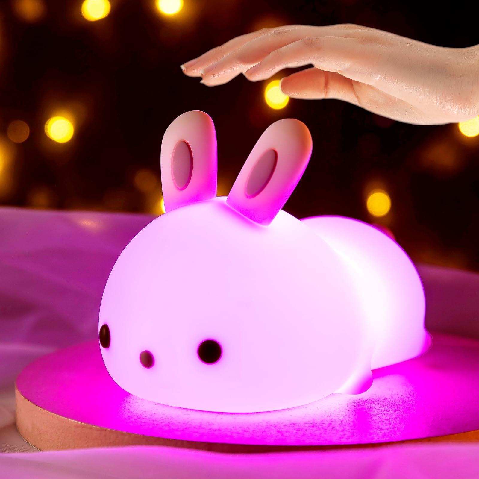 Mubarek Bunny Night Light, Dimmable Silicone, 16 Colors, Tap Control, Rechargeable, White, Basic Size