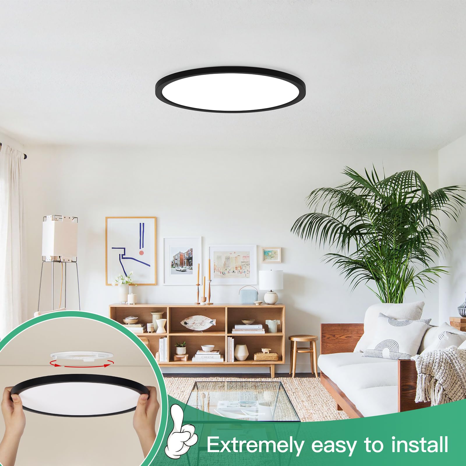 Brightever LED Ceiling Light Flush Mount, 12 Inch, 24W 3200LM, Dimmable, 5 Color Selectable, 6 Pack, Black, Model XD300