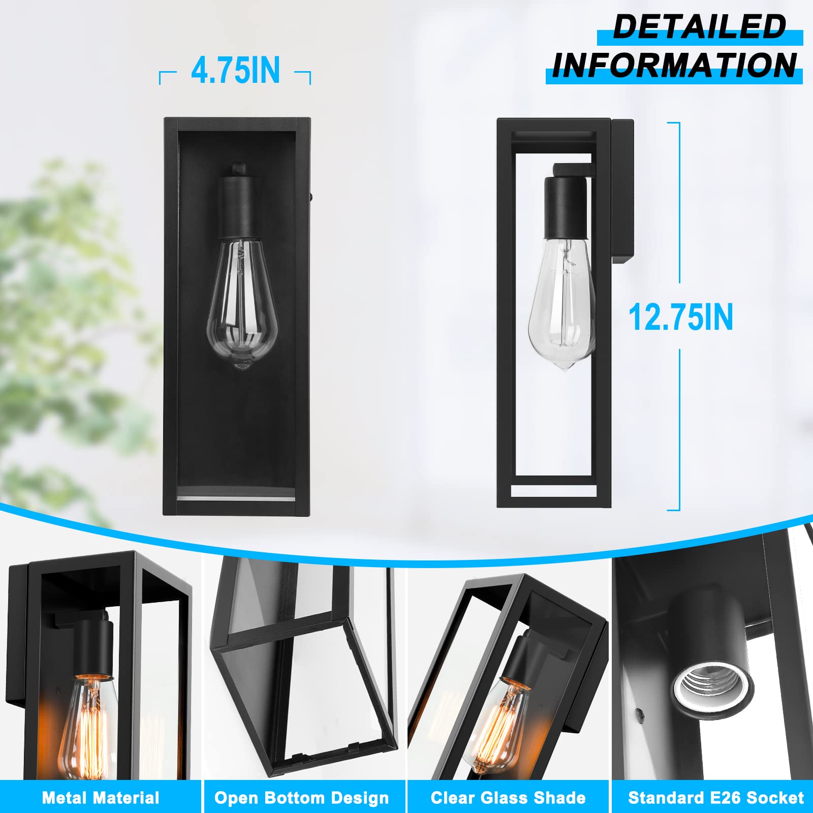 2-Pack Outdoor Wall Lanterns, Exterior Waterproof Wall Sconce With Glass Shades, Matte Black Porch Lights Wall Mounted, Anti-Rus
