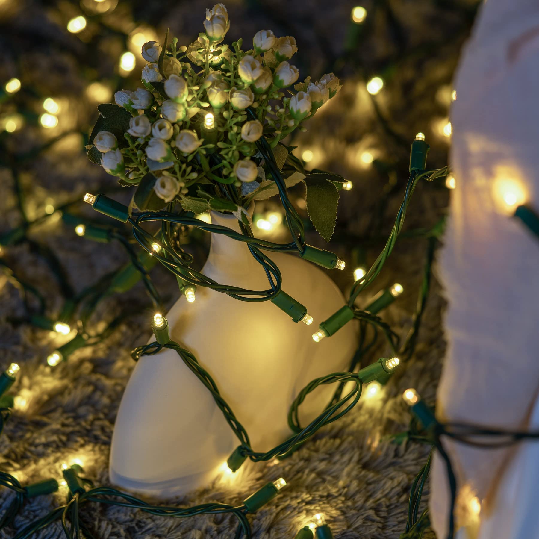 YULETIME LED Christmas Lights Set, 200 Warm White Bulbs, 66 ft Green Wire, UL Certified, 5mm