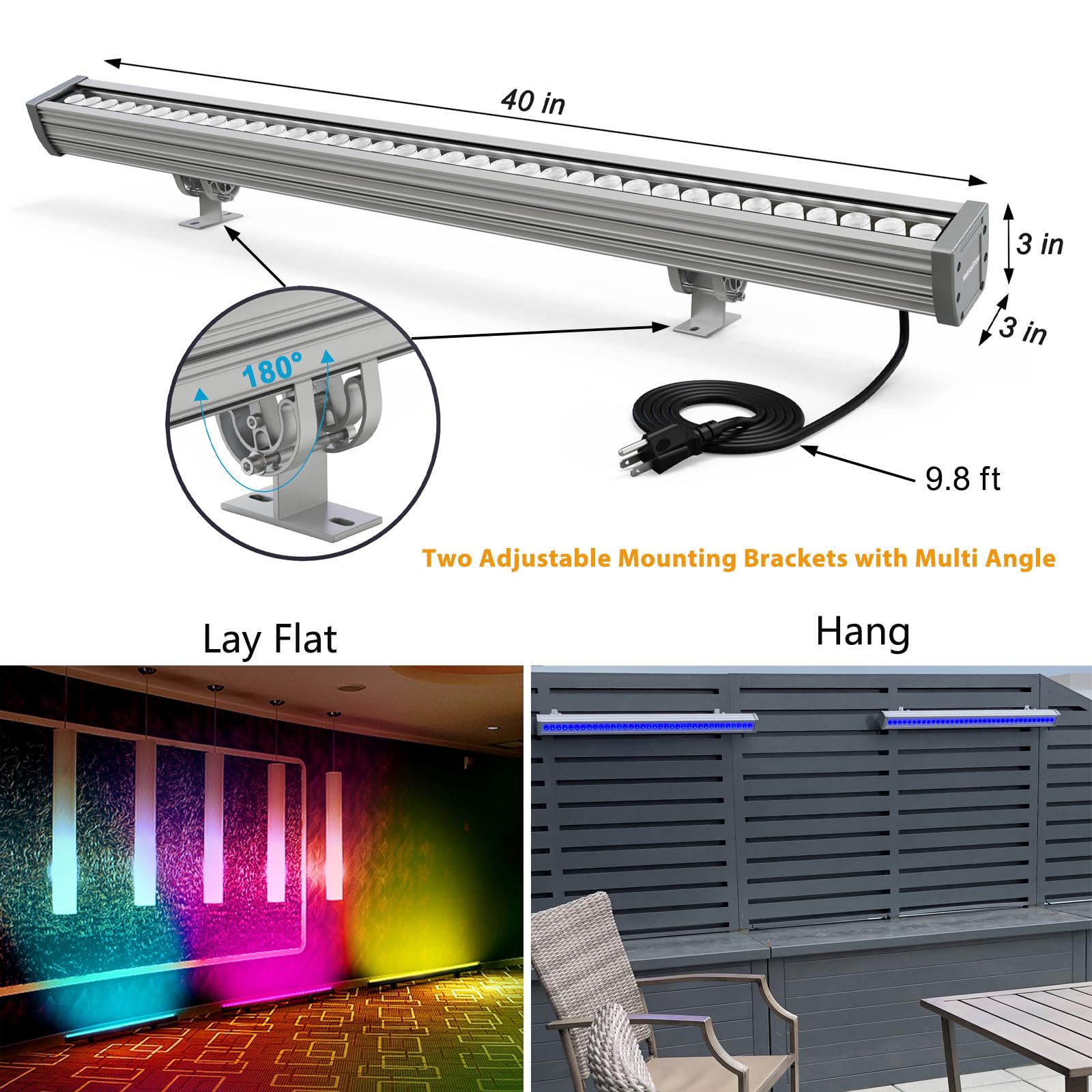 Hakkagrow Led Wall Washer Light With Rf Remote, 144W Dimmable Rgbw 5700K Linear Light Bar Plug And Play, 120V Waterproof Landsca