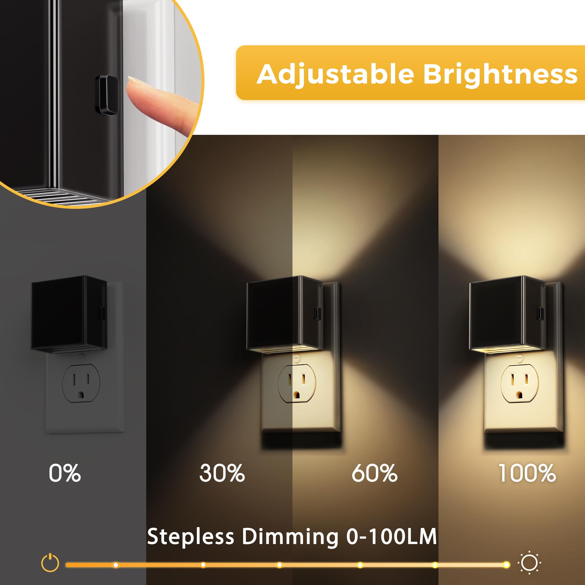 L Lohas Led Night Light 2 Pack, Night Lights Plug Into Wall, Dusk To Dawn Sensor, Soft White 3000K, 0-100Lm Adjustable Brightnes
