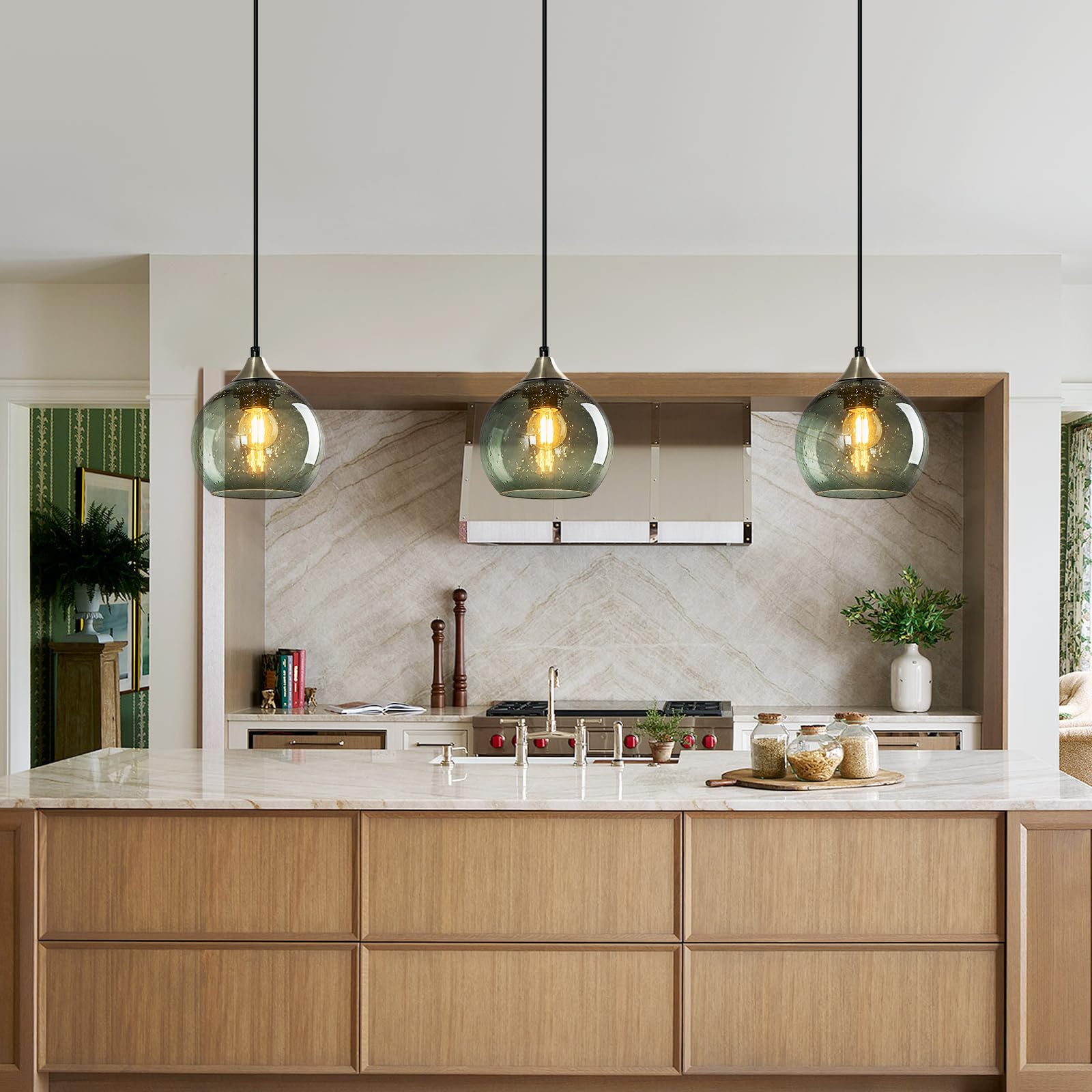 LBSQJ Glass Pendant Light Fixture - Modern Gray Green Globe Pendant for Kitchen Island, Bedroom, Dining Room - 5.9in, 1-Pack, Model LBSQJ-460
