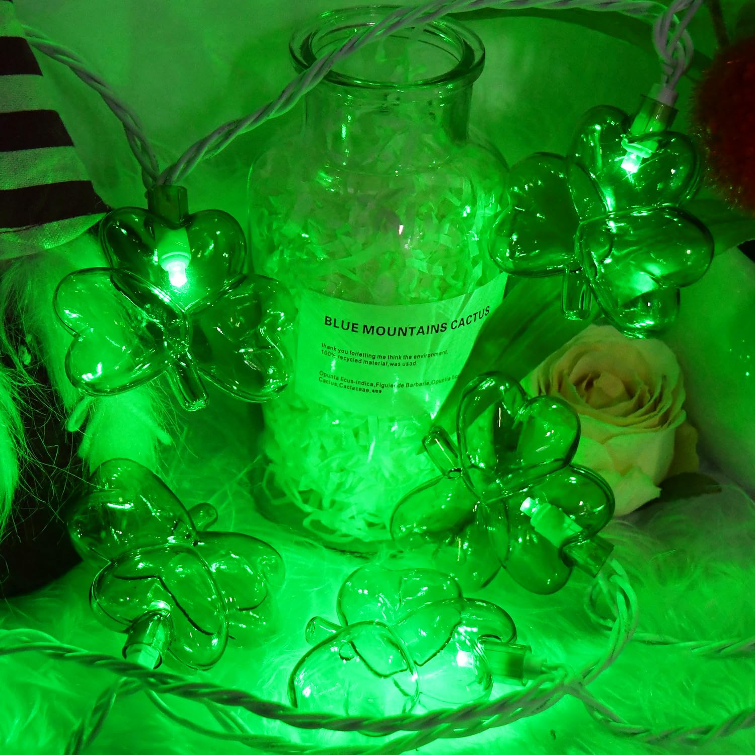 PASUTO 8.5FT Clear Green Shamrock String Lights, 10 LED Waterproof for St. Patrick's Day Indoor/Outdoor Decorations