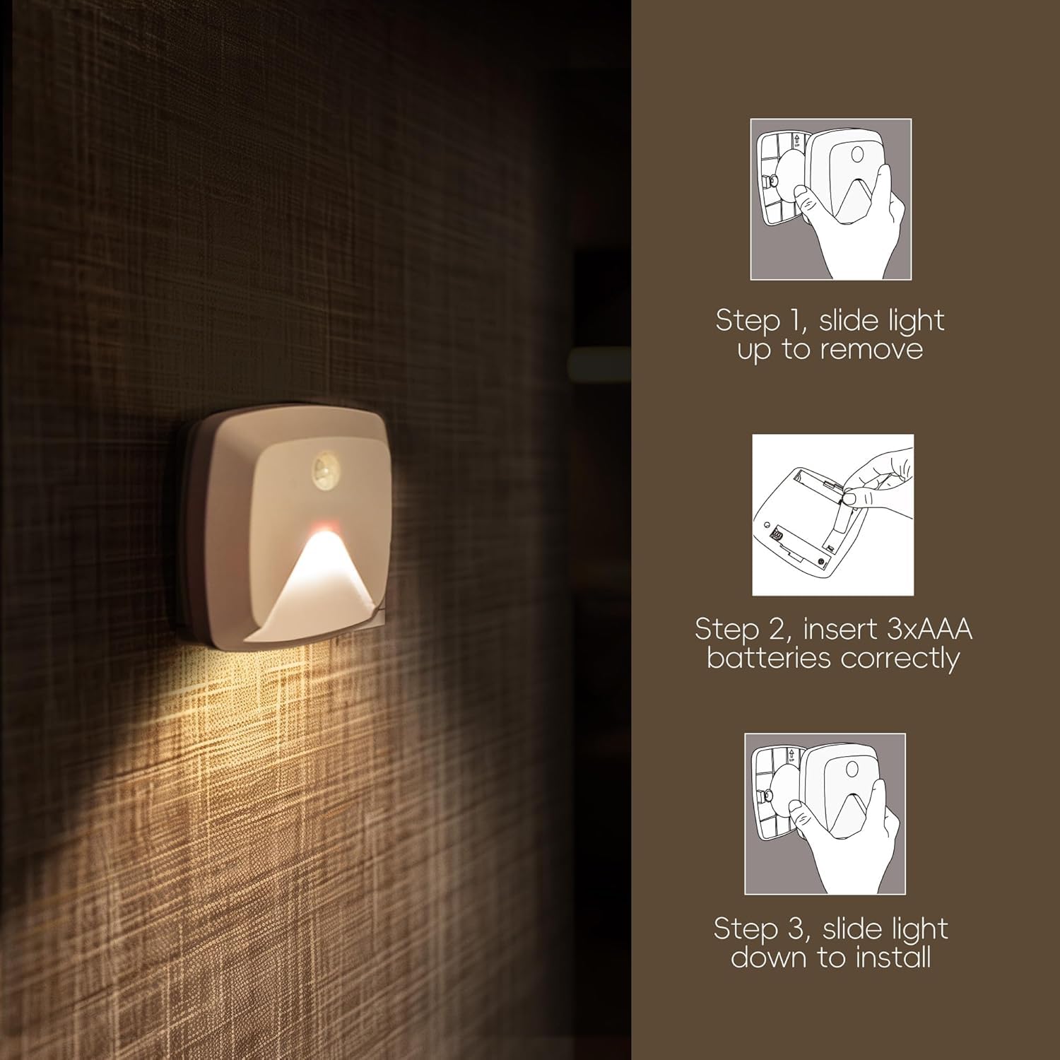 Innofox 10-Pack Stick-On Motion Sensor Lights  Warm White Led Night Light  Stick-Anywhere Stair Lights  Closet Light  Battery Operated Wall Light For Kitchen  Hallway  Bedroom  Bathroom  Stairs