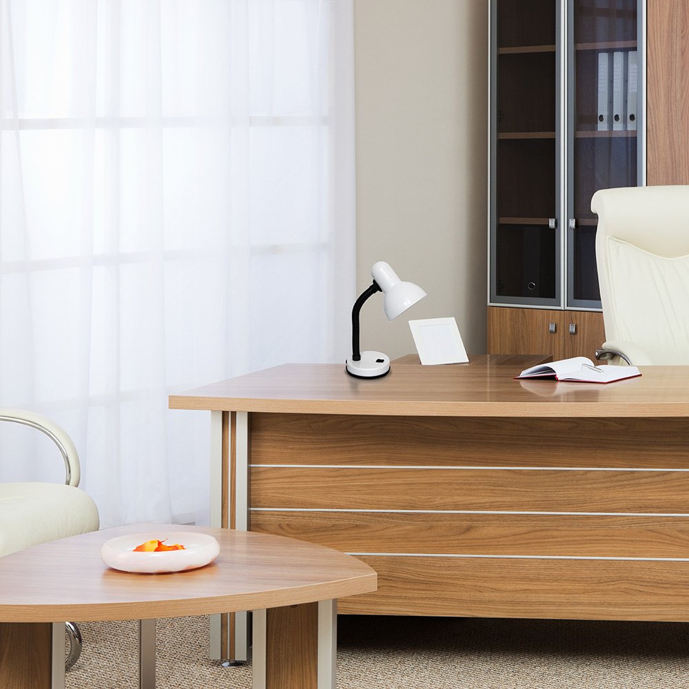 Simple Designs Ld1003-Wht Basic Metal Desk Lamp With Flexible Hose Neck For Office, Living Room, Bedroom, College Dorm, Bookshelf, White (Pack Of 1)