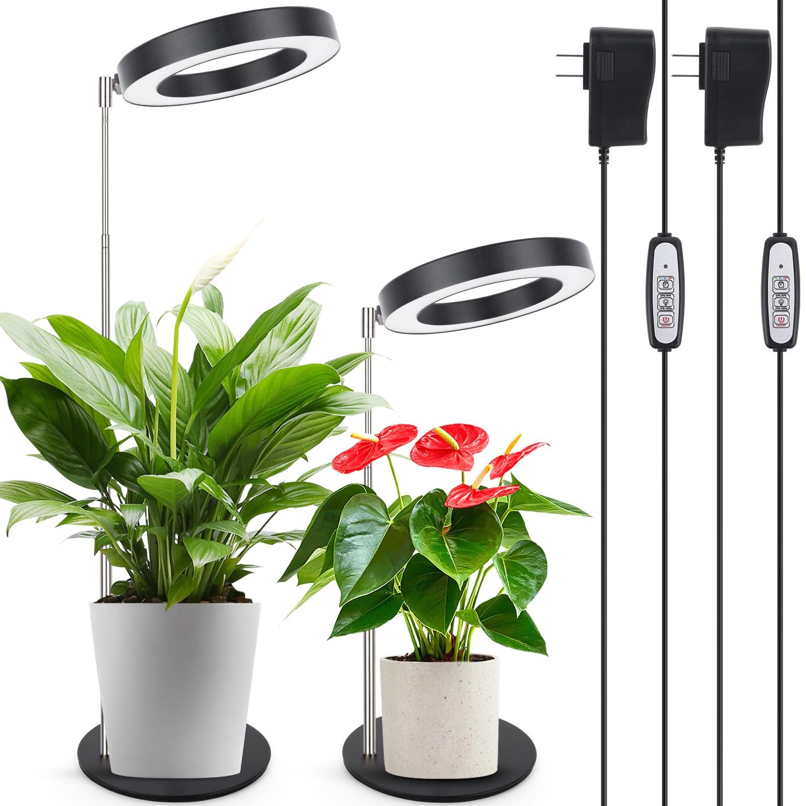 Lordem Grow Light, Led Plant Light For Indoor Plants Growing, Full Spectrum Desk Growth Lamp With Automatic Timer For 4H/8H/12H, 4 Dimmable Levels, Height Adjustable 9.8"-30.6", 2 Packs Of Black