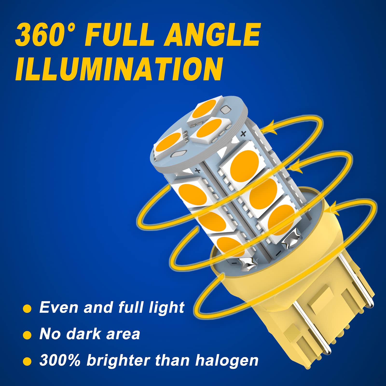 GIVEDOUA 7443 LED Brake Bulbs Super Bright 18SMD Amber Yellow Pack of 10pcs