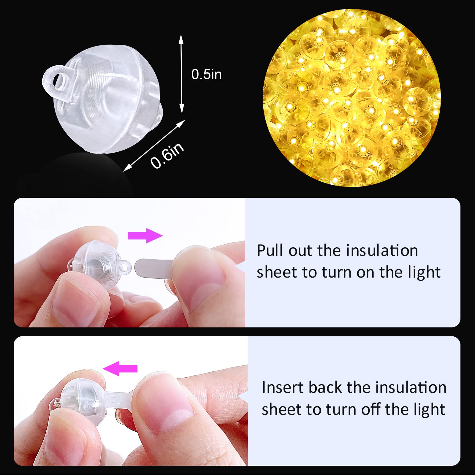 ZGWJ Mini LED Lights, 100 Pcs Plastic Balloons Light for Party Decorations, Warm White, Model A01-Mini
