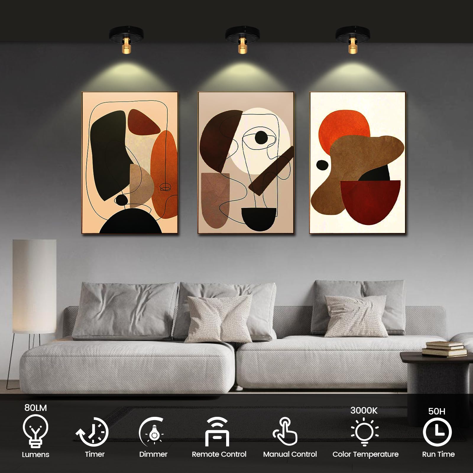 Wireless Spotlight Battery Operated, Led Picture Light, Accent Spot Light For Indoor Plant Tree, Puck Lights With Remote And Timer, Stick Display Uplighting For Painting Dartboard Wall Decor Art Photo