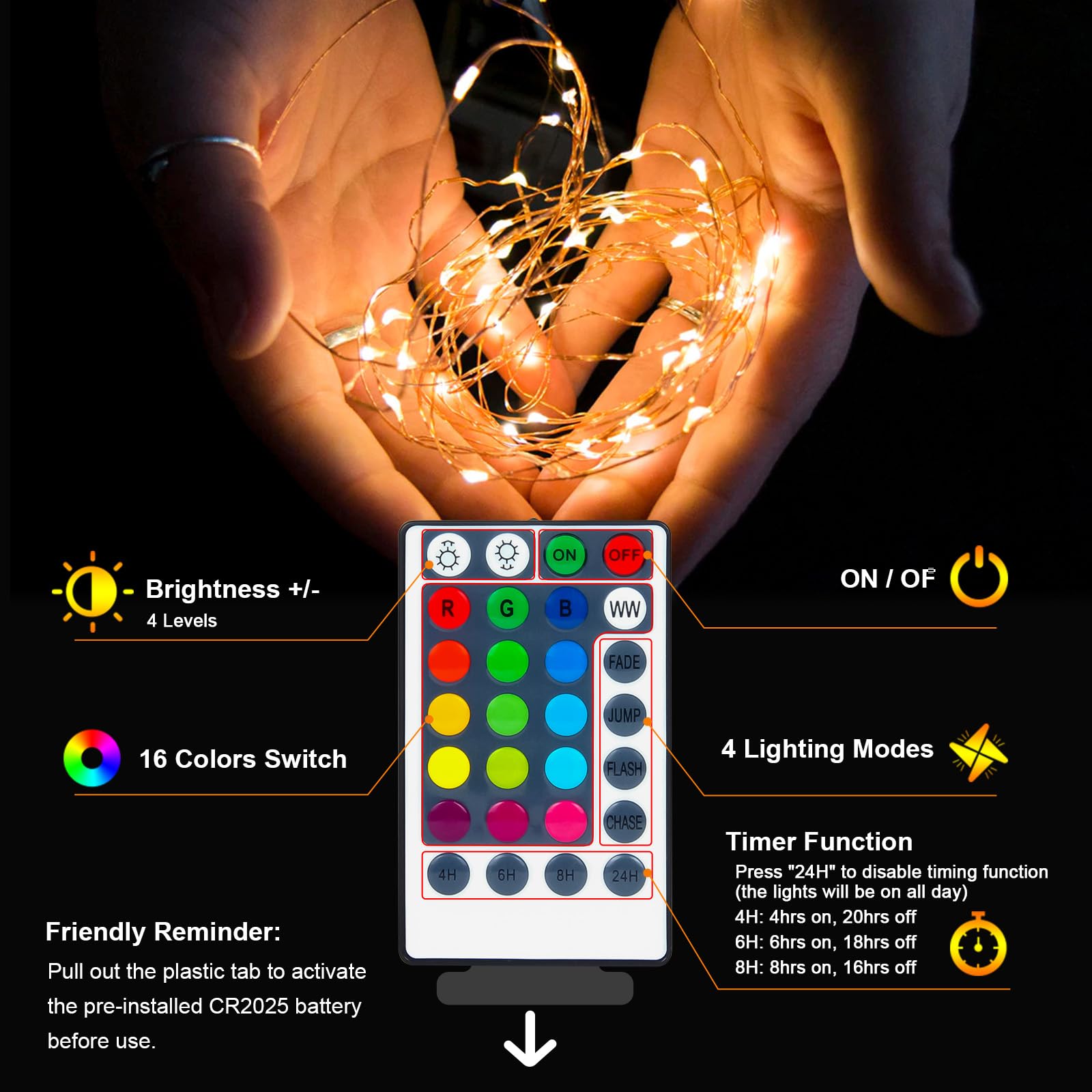 2Pack Battery Fairy Lights, Total 78Ft 240LED, Battery Operated Fairy Lights with Remote and Timer, RGB Color Changing String Li