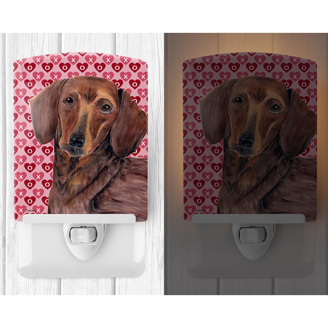 Carolines Treasures Ceramic Night Light, Dachshund Hearts Design, UL-Certified, 6x4x3 inches, Multicolor, Model SC9271CNL