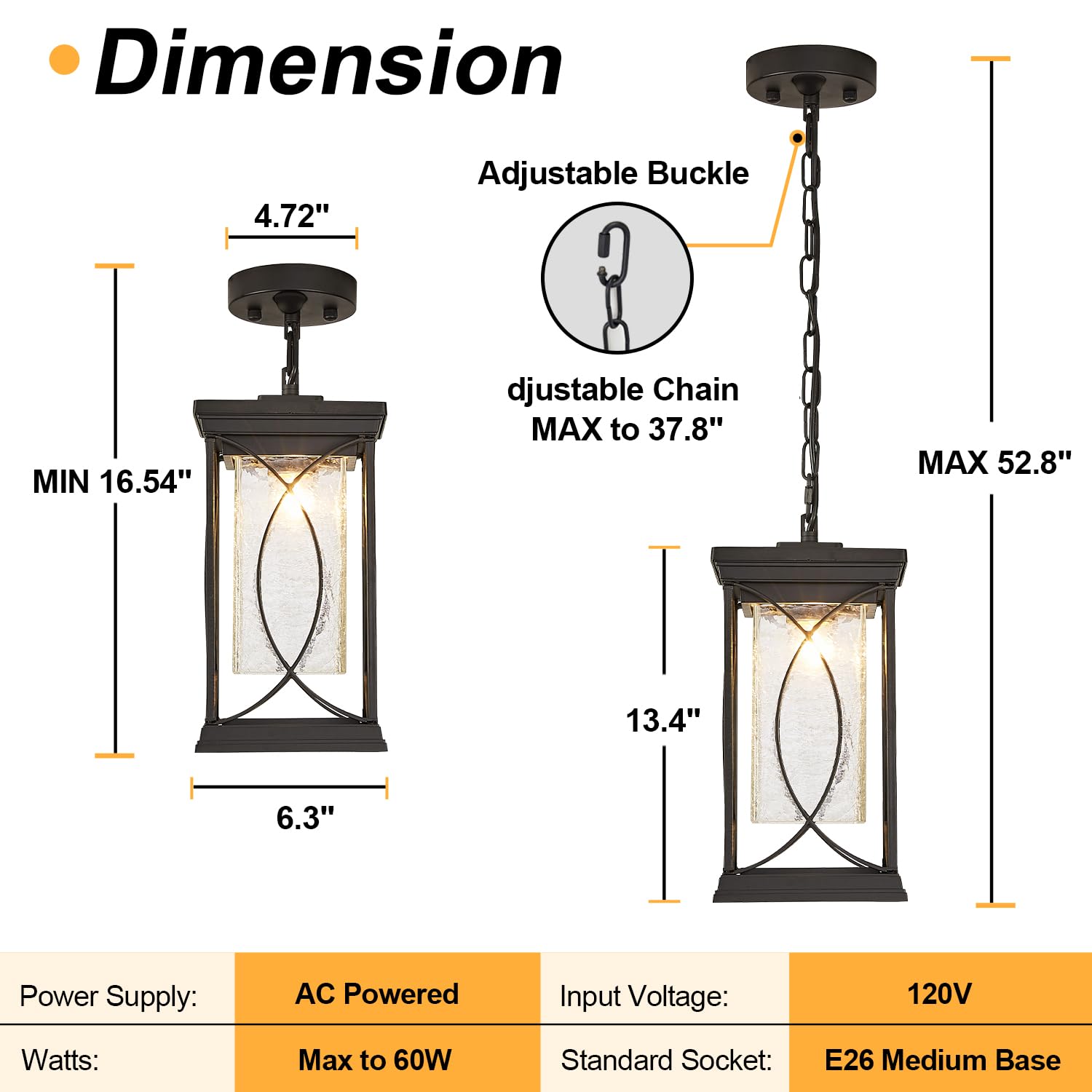 Delicavy Motion Outdoor Pendant Light, Black Aluminum Dusk To Dawn Ceiling Lantern For Porch