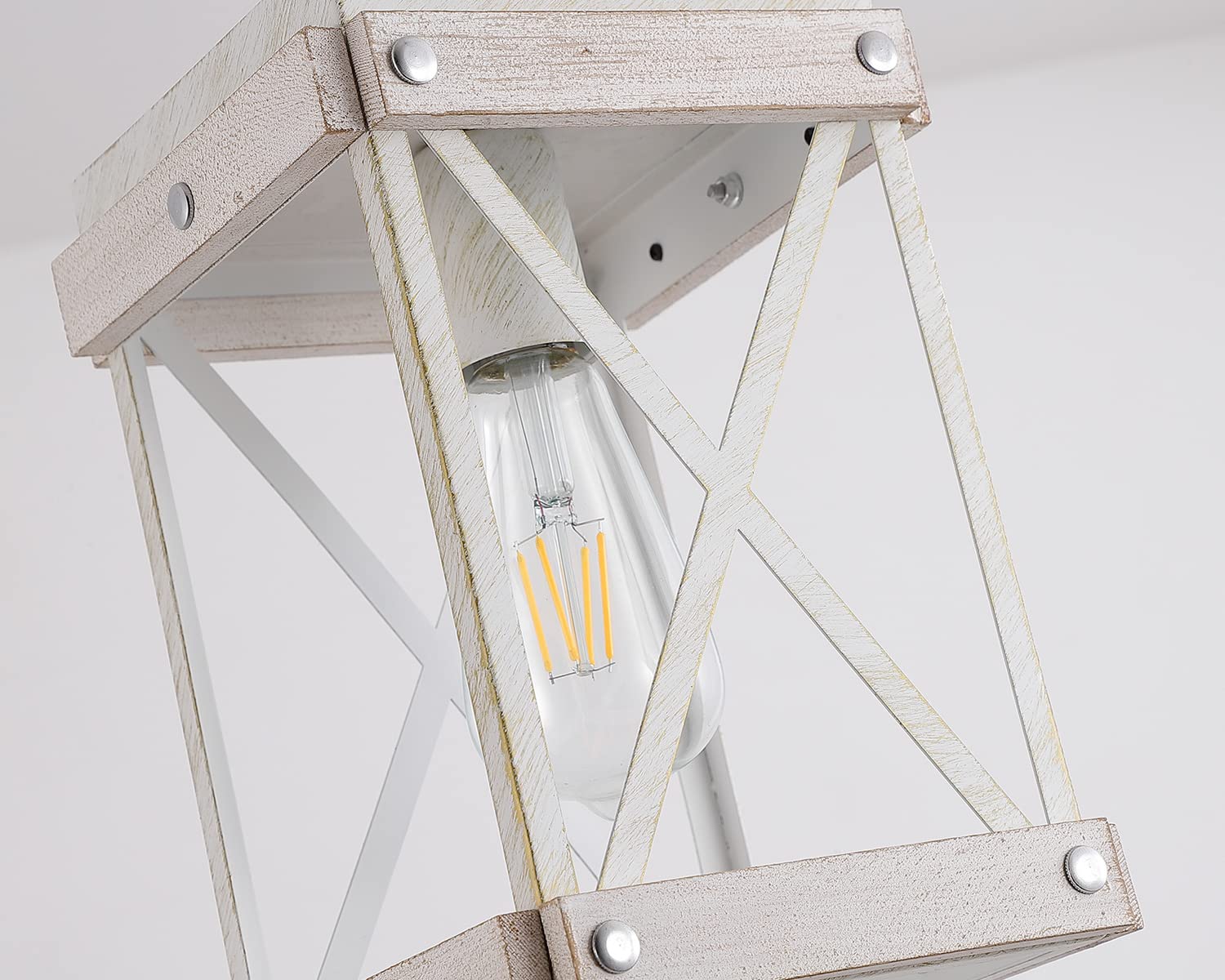 Fivess Lighting Mini Pendant Light, Distressed Wood & Metal Cage, One-Light Adjustable Chains, Model 6974443060324