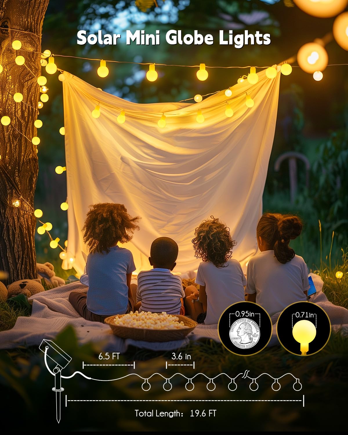 Brightown Solar String Lights, 60 LED Globe Lights, 19.6Ft, Waterproof, 8 Modes, Warm White