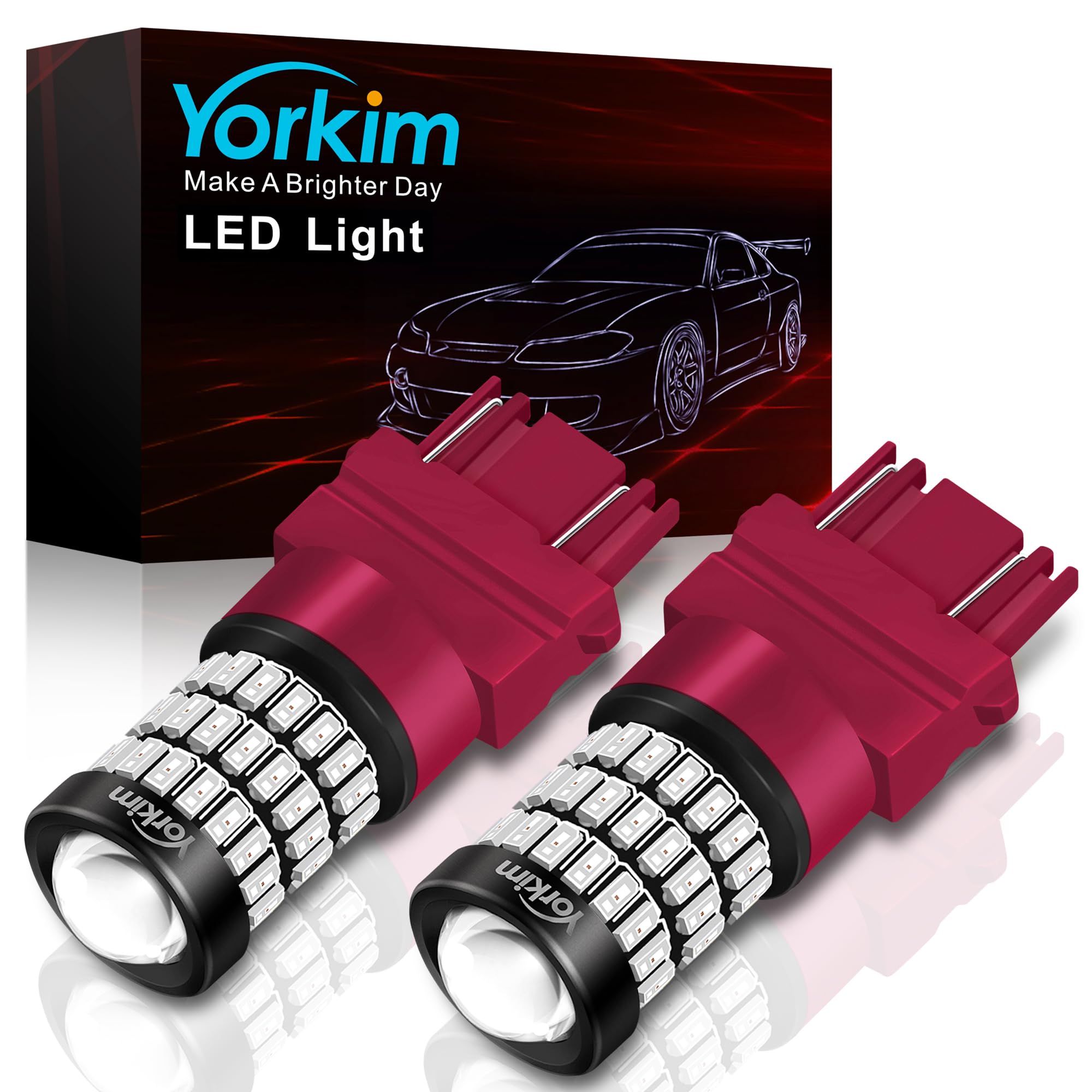 Yorkim 3157 Led Bulb Red 3157 Led Brake Lights Bulb 3157 Led Tail Lights 3157 Led Blinking Brake Lights With Projector 3156 Led Bulb Red 3056 3156 3057 4057 4157 T25 Led Bulbs Red, Pack Of 2