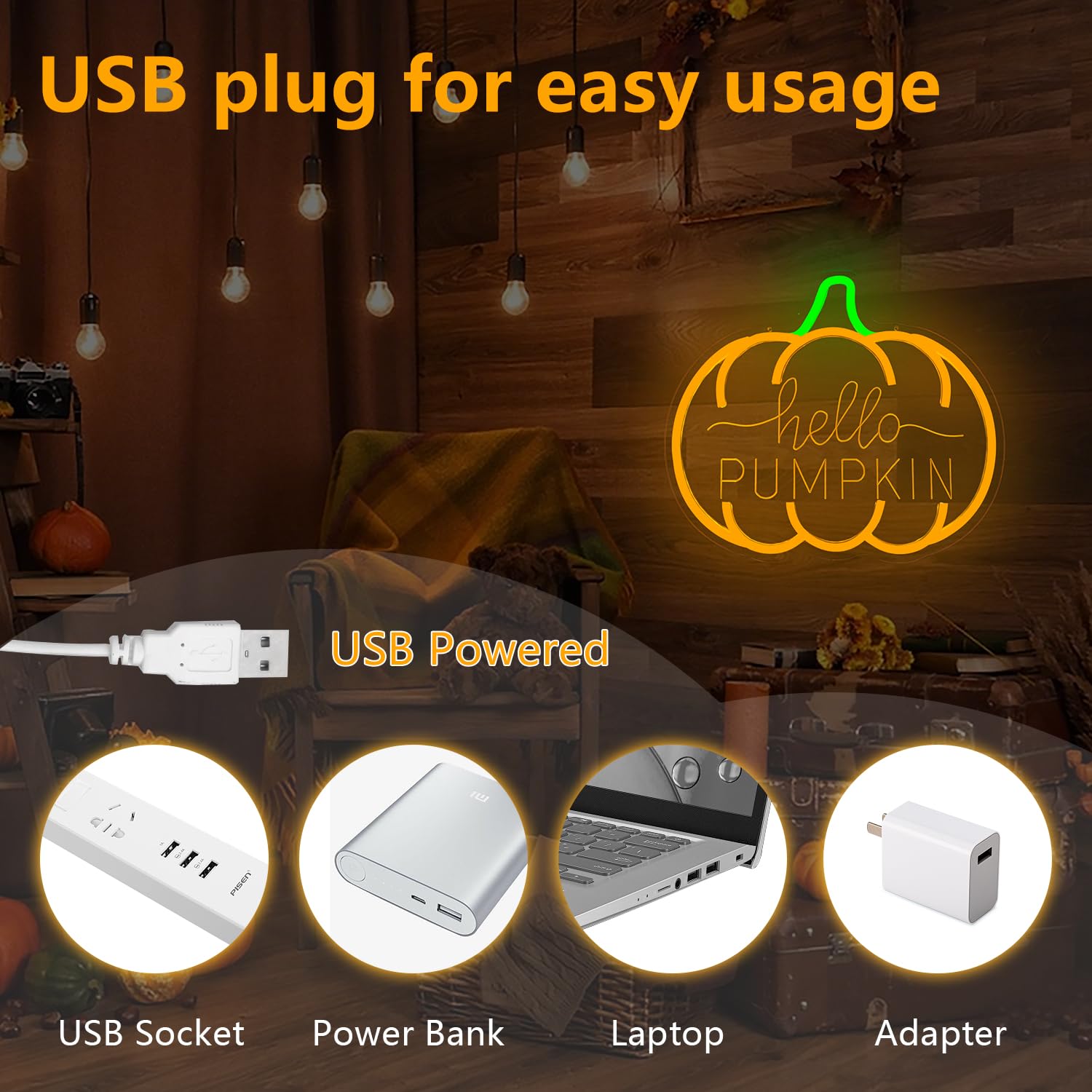 Hello Pumpkin Neon Sign For Wall Decor Fall Led Sign Dimmable Autumn Neon Light Up Sign For Bedroom Wall Fall Thanksgiving Decorations Party Home Front Door Harvest Season Wall Art Holiday Gift