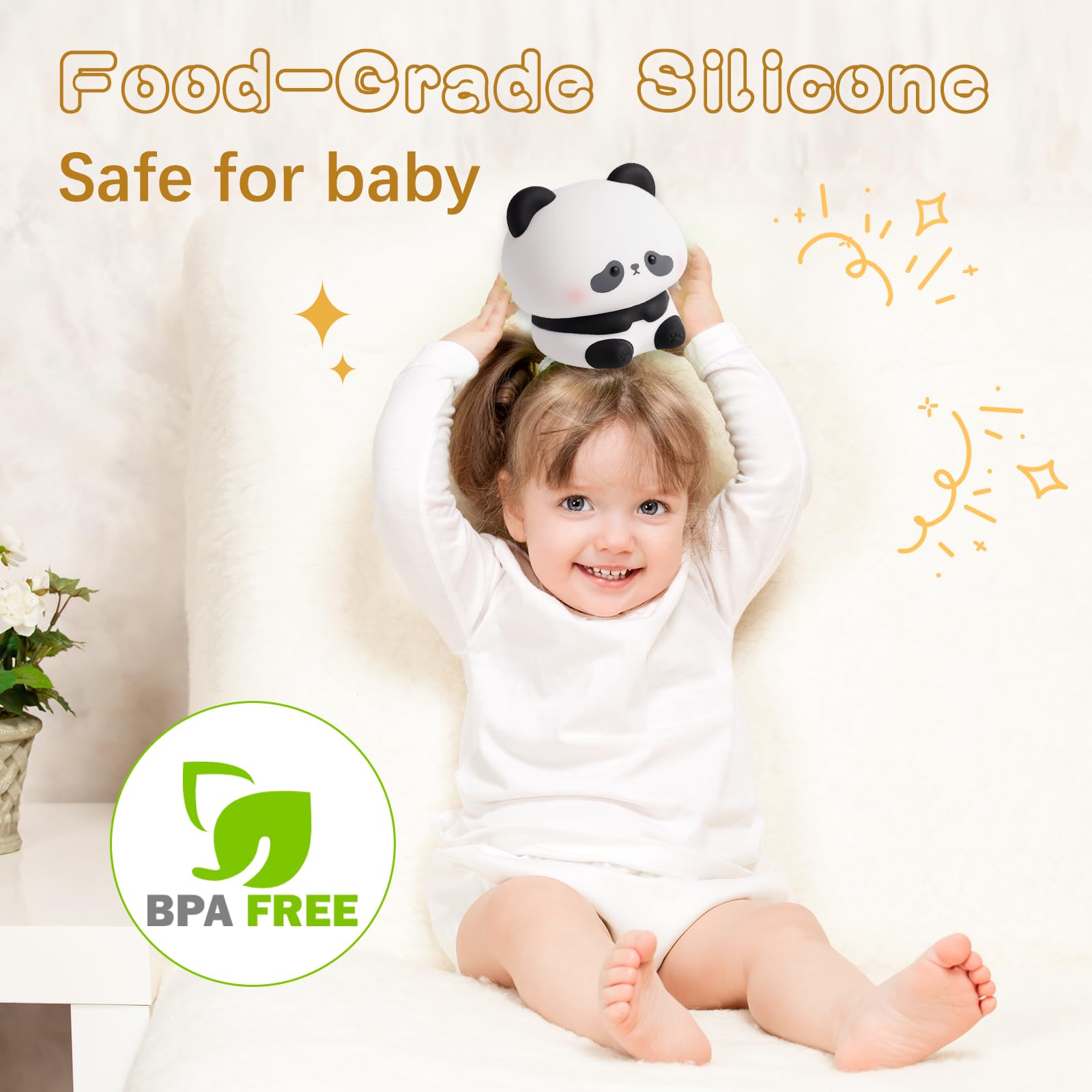 Cute Panda Night Light  Led Squishy Novelty Animal Night Lamp  Food Grade Silicone 3 Level Dimmable Breastfeeding Nursery Nightlight For Room Decor  Cute Gifts Stuff For Boys Girls Baby Children