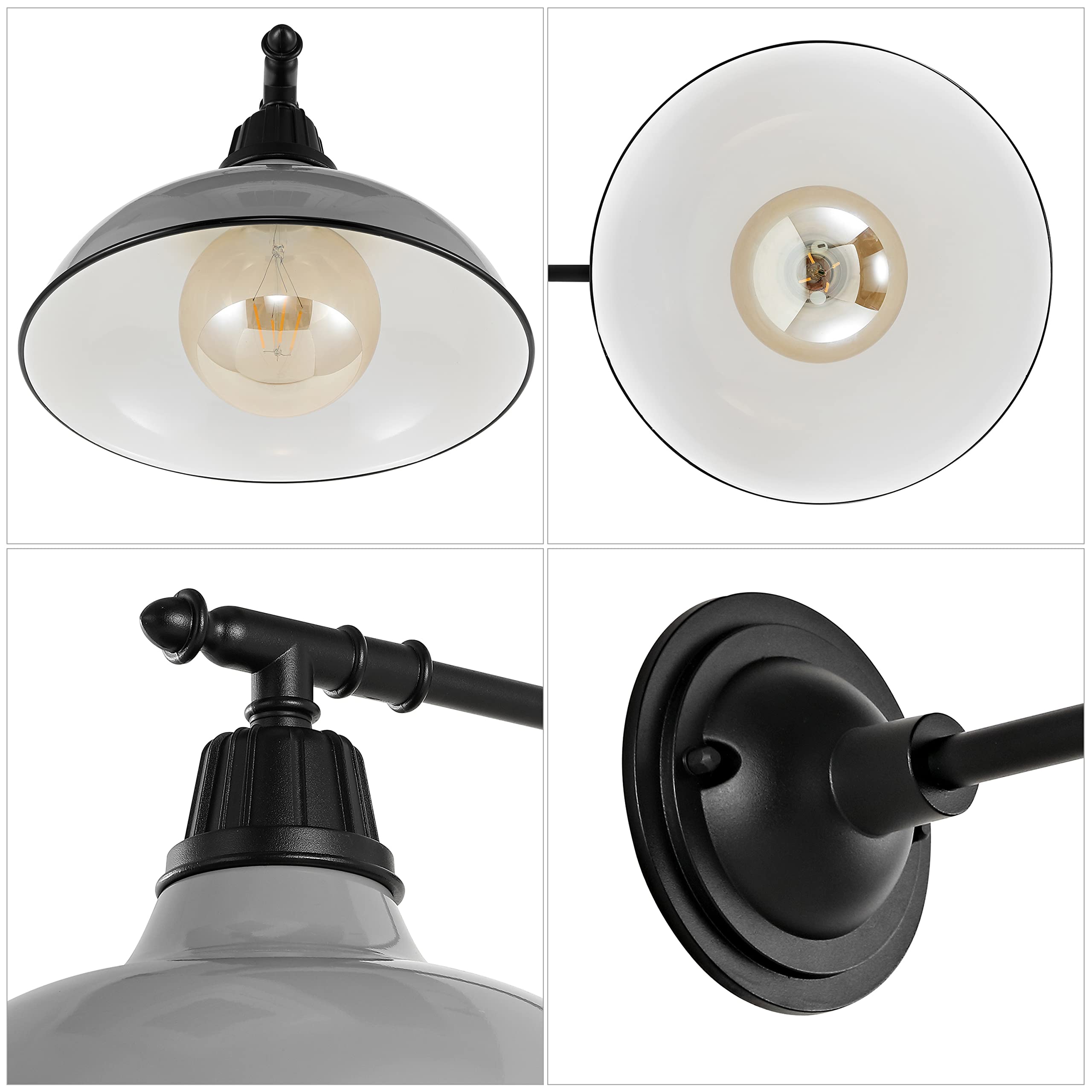 JONATHAN Y 1-Light Farmhouse Sconce Metal Bowl Shade 12.25in Gray/Black Model JYL7615D Indoor/Outdoor Lighting