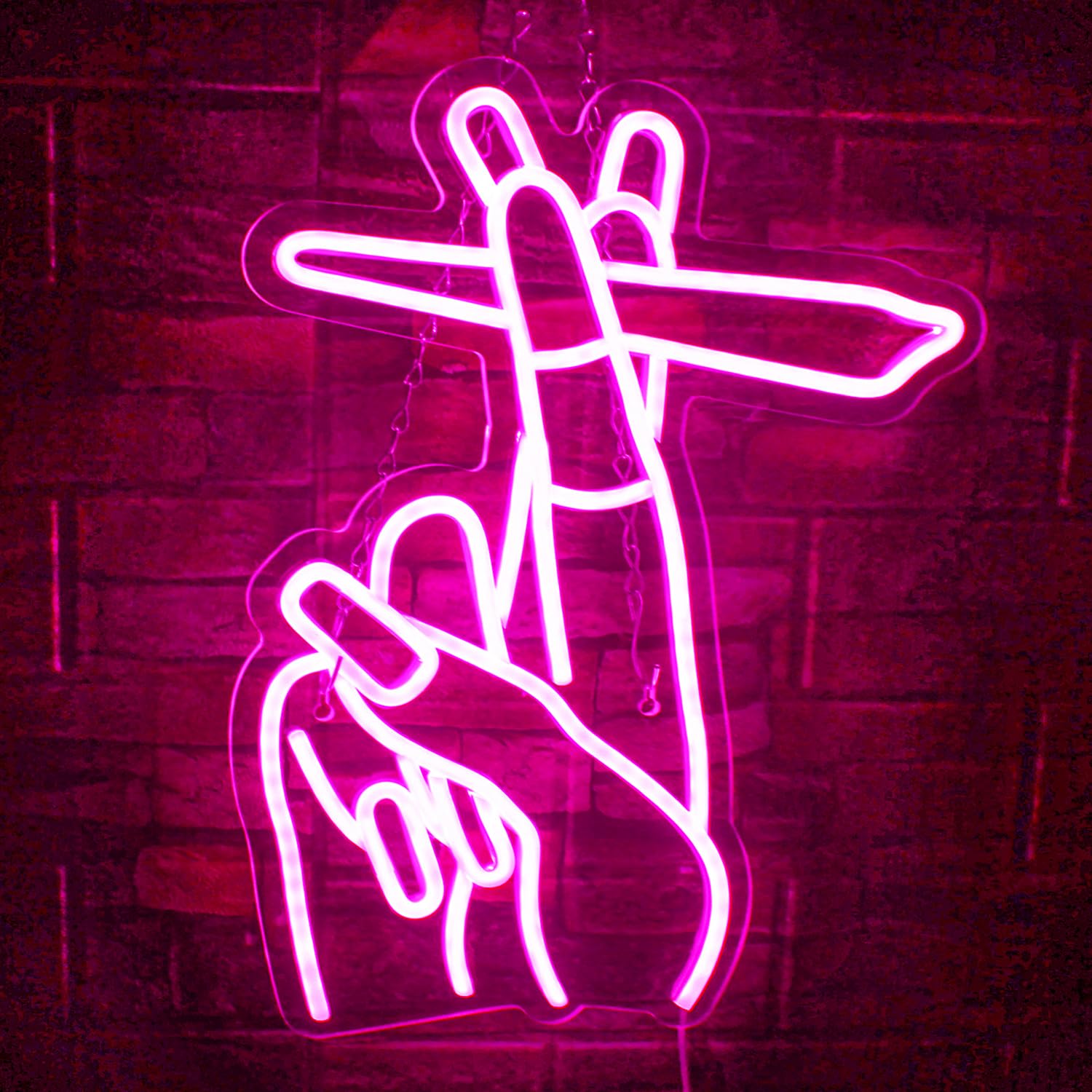 WLHOPE Pink LED Neon Hand Sign for Wall Decor, 30x40cm, Model LL-hand, Ideal for Bedroom, Home Bar, Girls Room, Party Decor