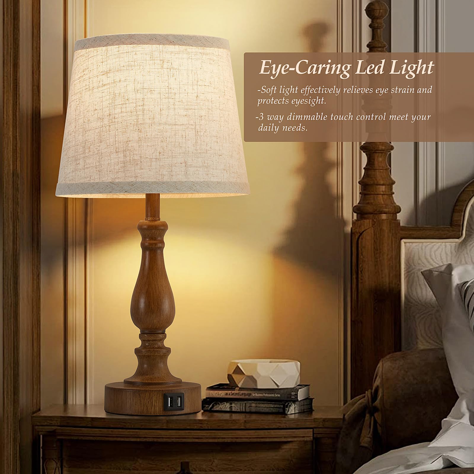 Ejiaxin Classical Table Lamps For Bedrooms Set Of 2 - Touch Bedside Lamps With Dual Usb Ports, 3 Way Dimmable Nightstand Lamps F