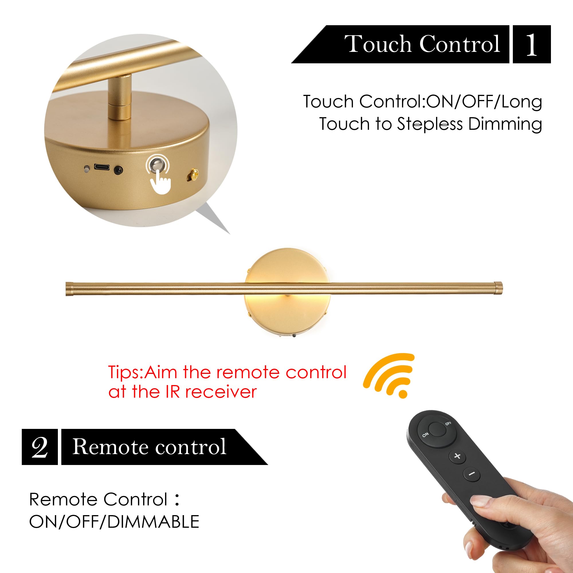 KARTOOSH Wall Sconces Set of Two, Dimmable 3000K LED, 20.4 Inch, Gold, Model ZM317BGD50