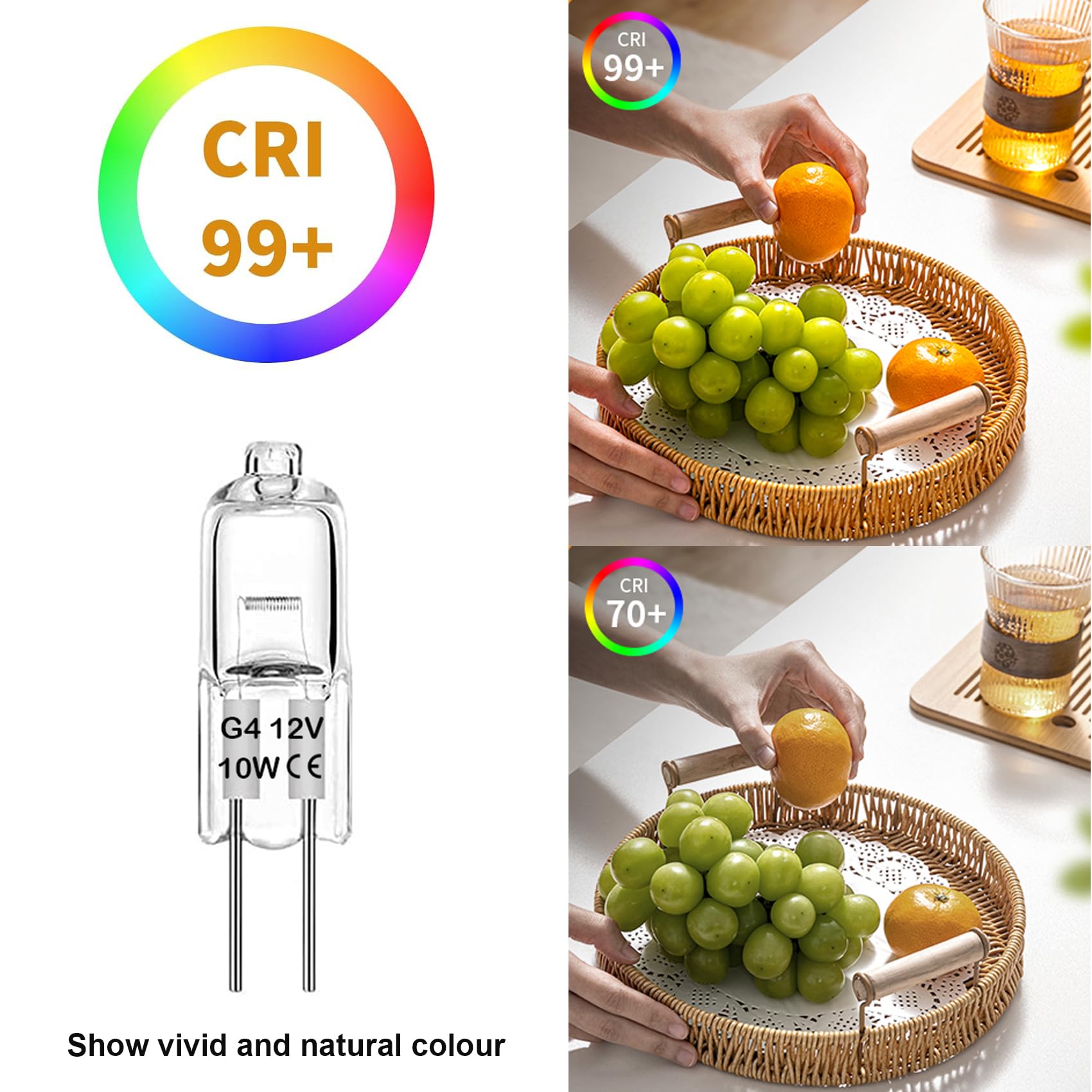 Rpanle G4 Halogen Bulbs, Clear Capsule 10W 12V 3000K Warm White Light, For Cooker Lighting, Signal Lights, Track Lighting (10 Pa