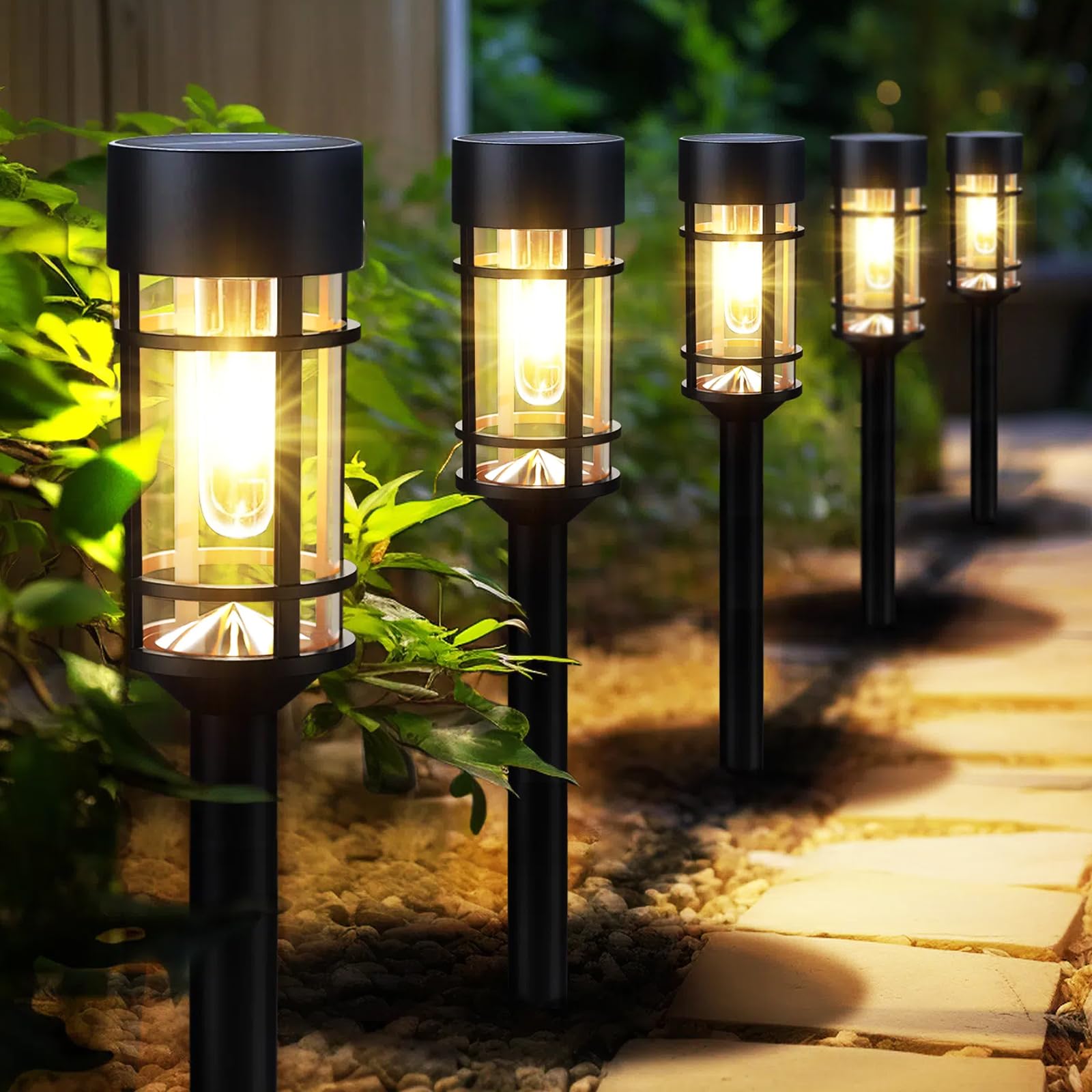 Mancra 8 Pack Solar Pathway Lights, Led Glass & Stainless Steel Outdoor Garden Lights