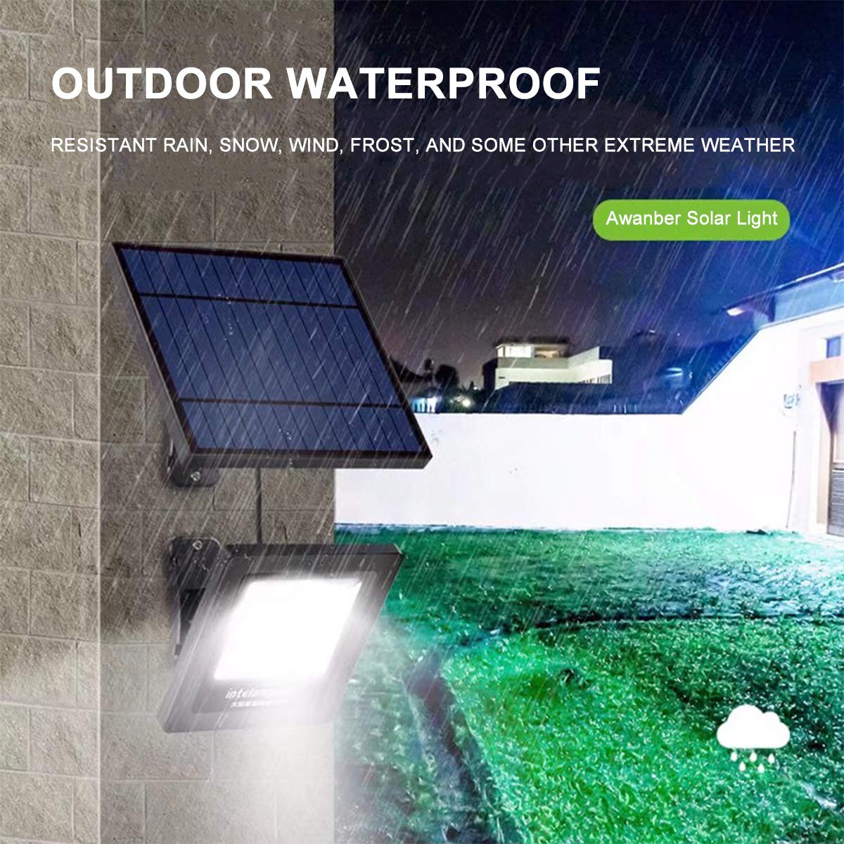 Awanber Solar Powered Flood Lights - IP65 Waterproof, 350° Adjustable - Black - 1 Pack - Auto Dusk to Dawn for Outdoor Use