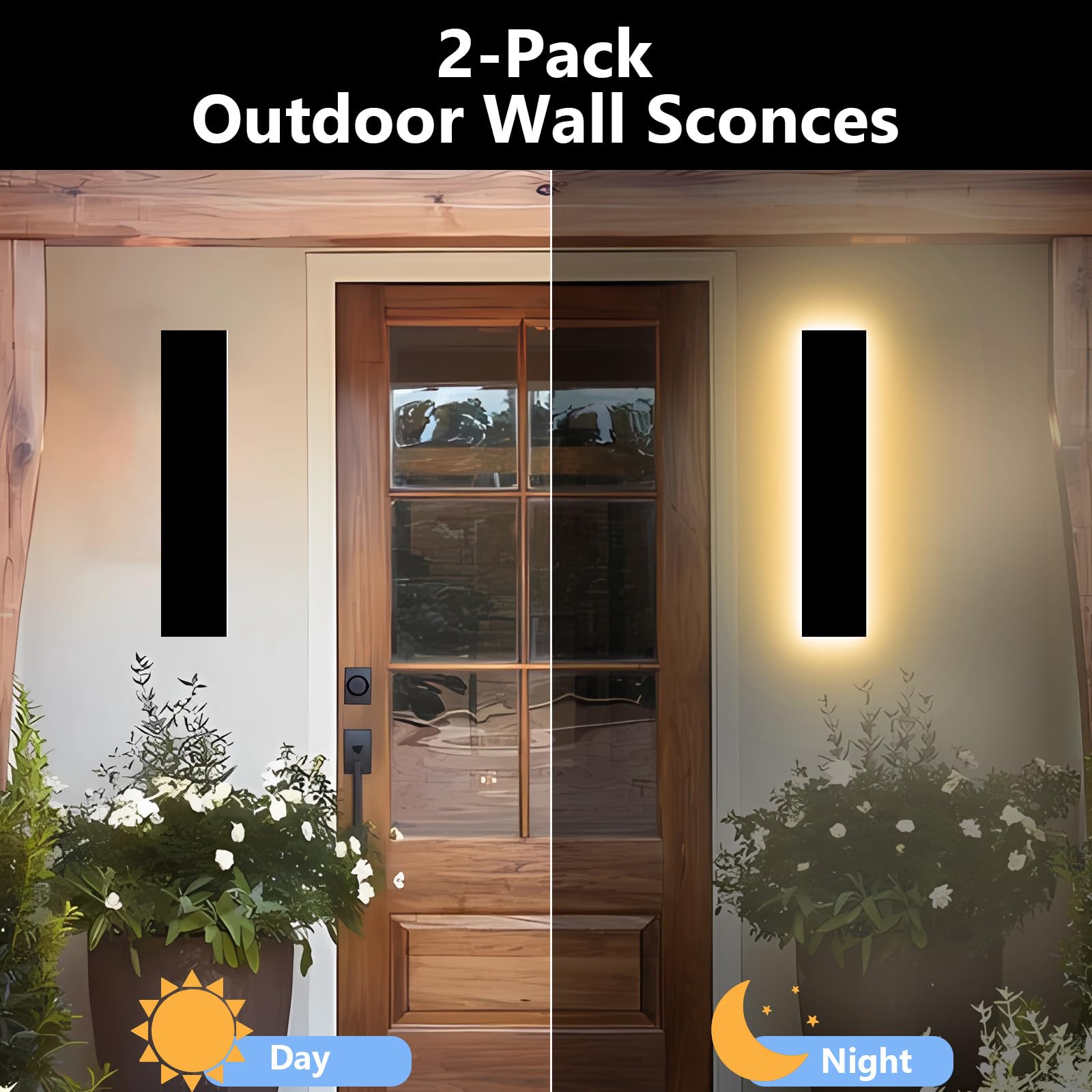 Pedforn 2Psc 39In Outdoor Wall Sconces  Ip65 Waterproof Outdoor Long Wall Lights  Exterior Lighting Fixtures For Garage Patio Porch  Black Linear Dimmable Led Wall Light For House(4.33In Width)