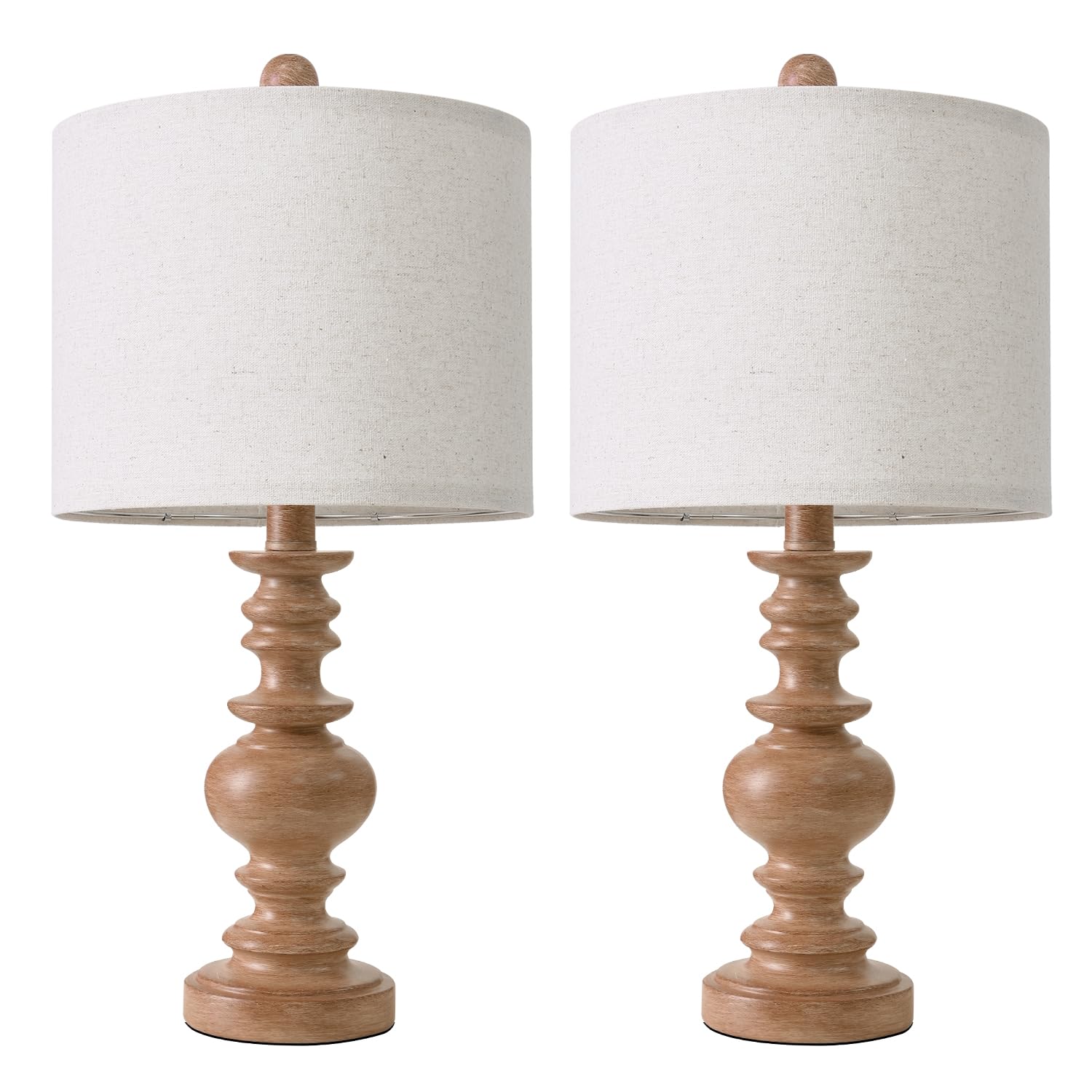 BOBOMOMO Rustic Bedside Lamps Set of 2, Vintage Resin Table Lamps, 20in Small, Light Brown, Ideal for Nightstands and Compact Spaces