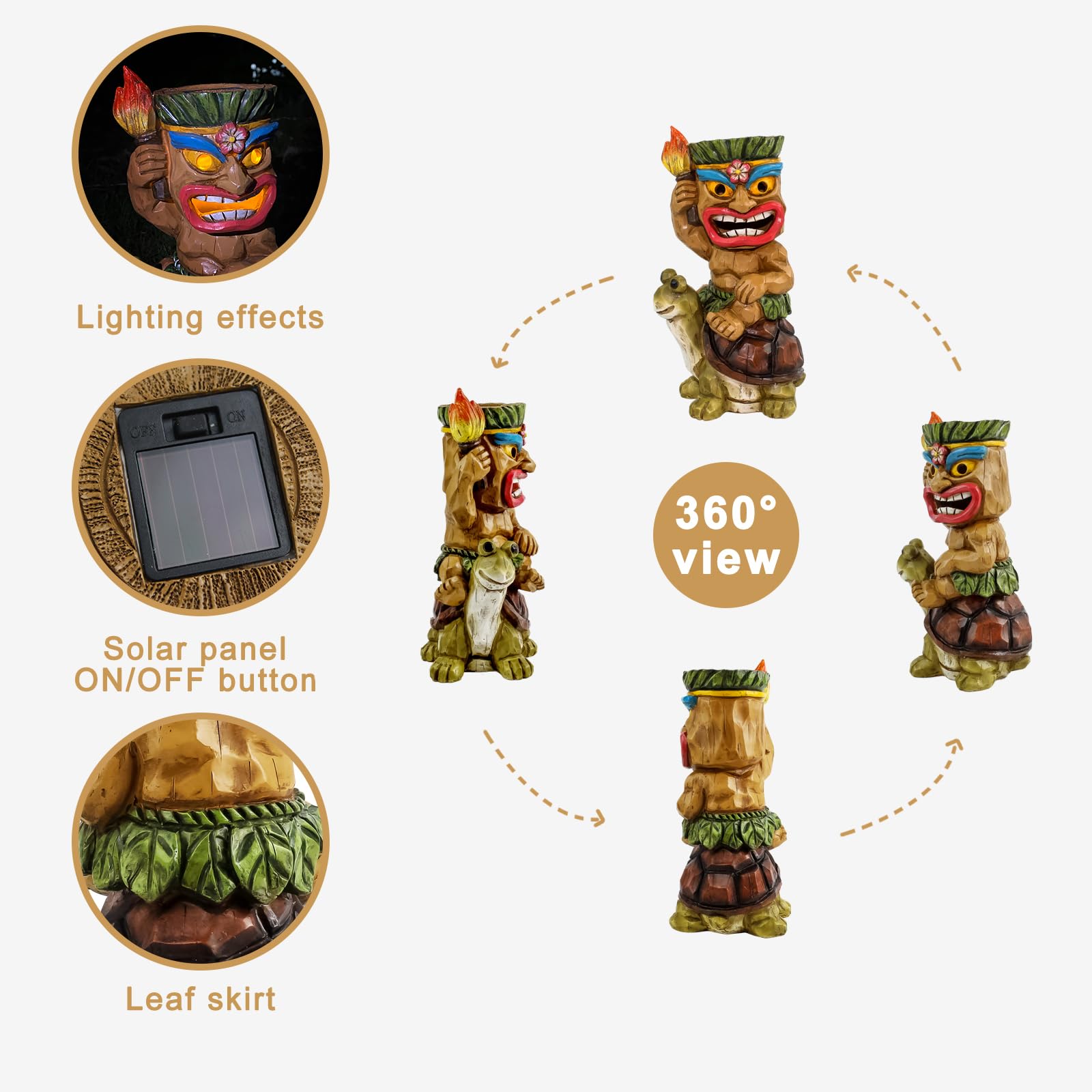 EPTUEGA Tiki Statue - Solar Turtle Decor, Resin, Tiki Riding Turtle, Outdoor Decoration for Patio, Balcony, Yard