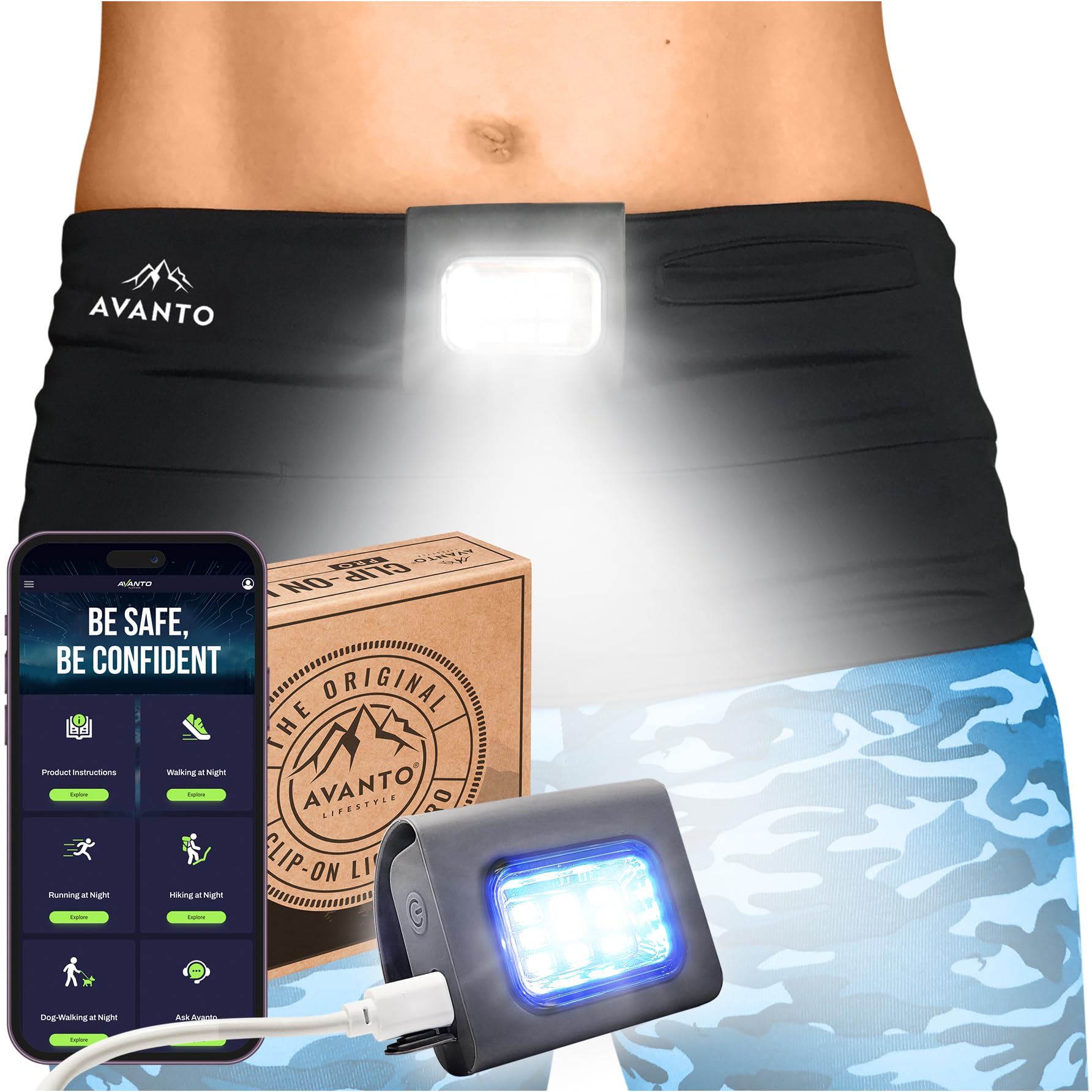 Avanto PRO Magnetic Running Light - 300 Lumen, USB-C Rechargeable, Tan, Clip-On Flashlight for Runners & Dog Walking