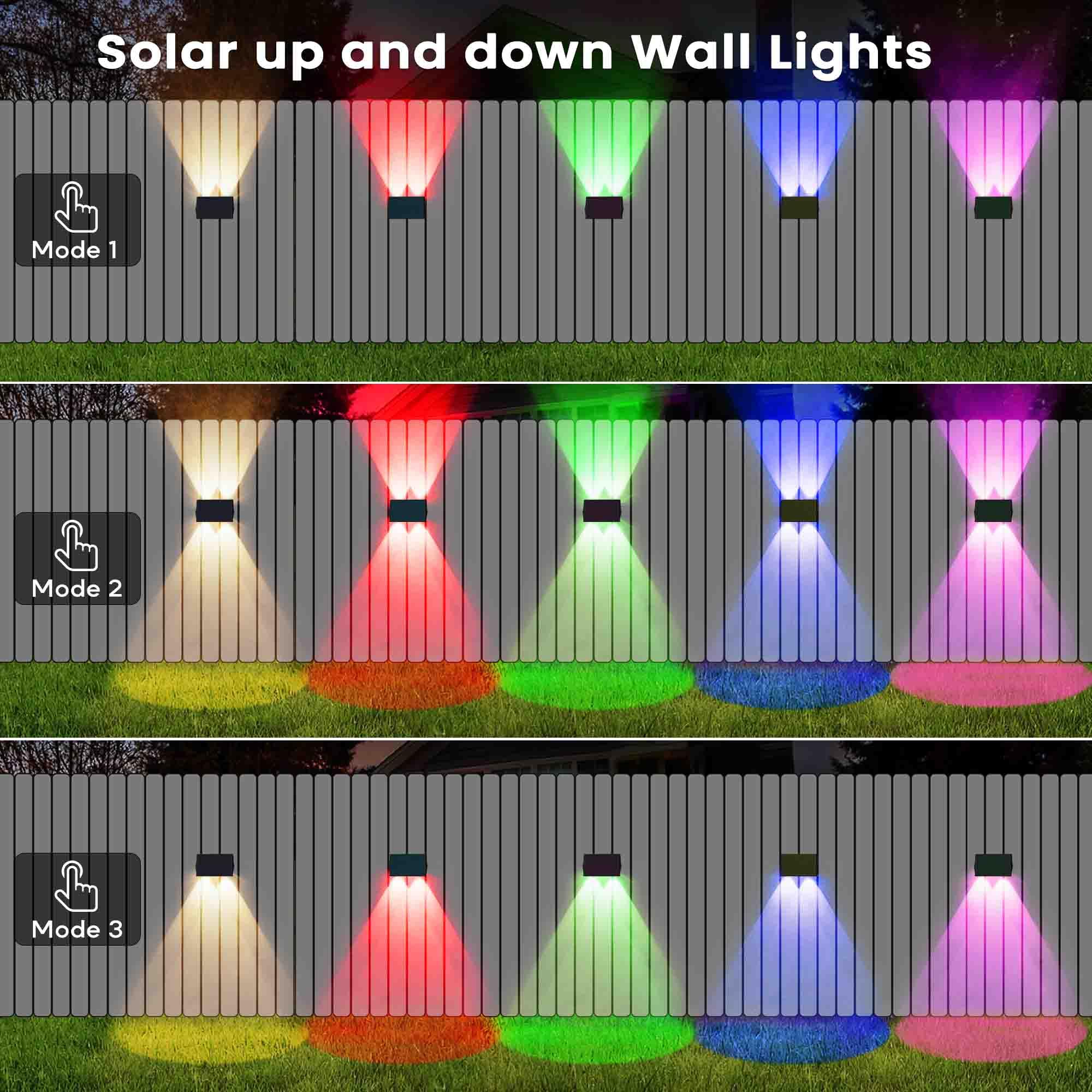 IIRARA Solar Fence Lights, IP67 Waterproof, 100LM Bright, 4-Pack, White & RGB, Model SWL02