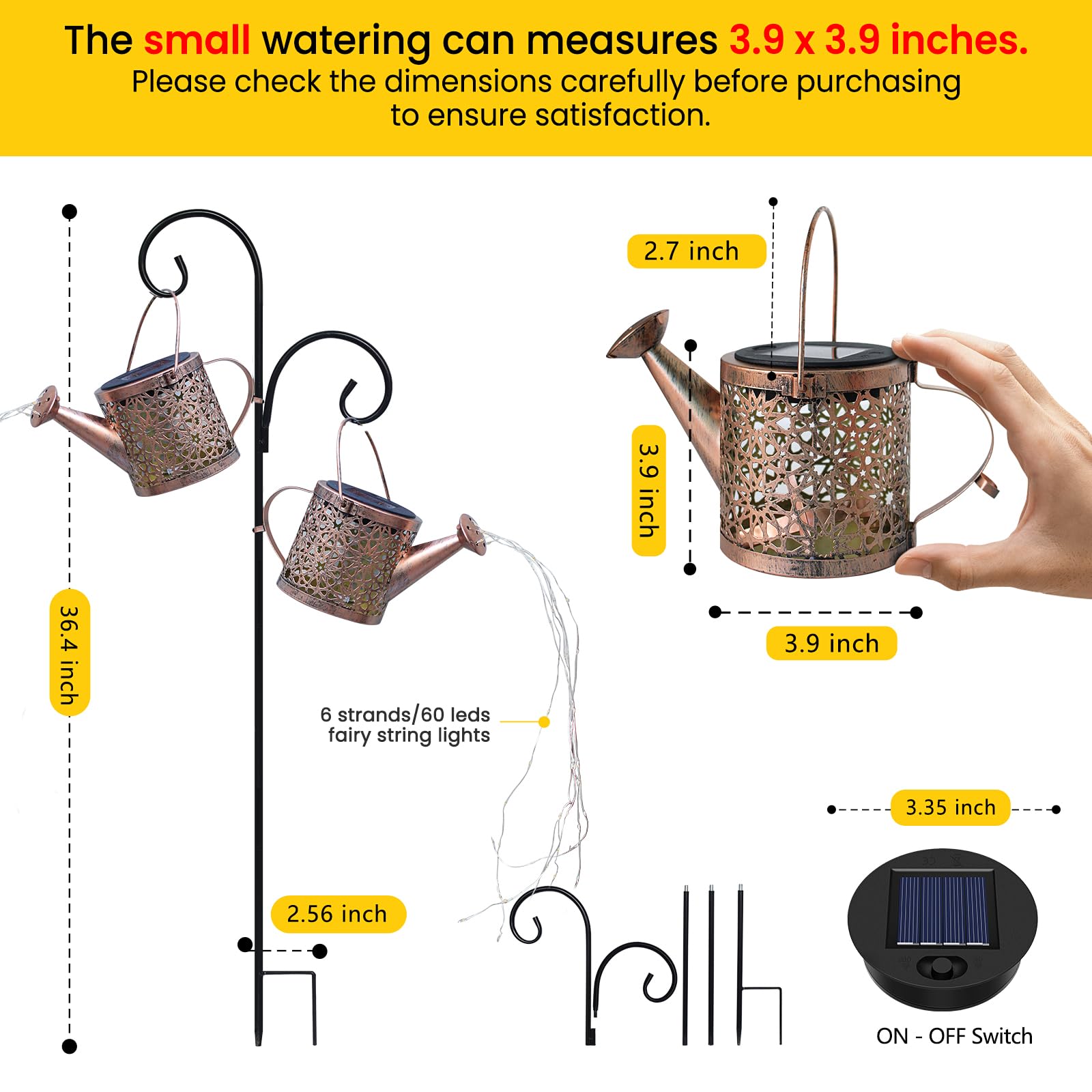 Solar Lights Outdoor Decorative, 2 Pack Metal Solar Watering Can Lights Waterproof, Small Hanging Solar Garden Decor Yard Lights