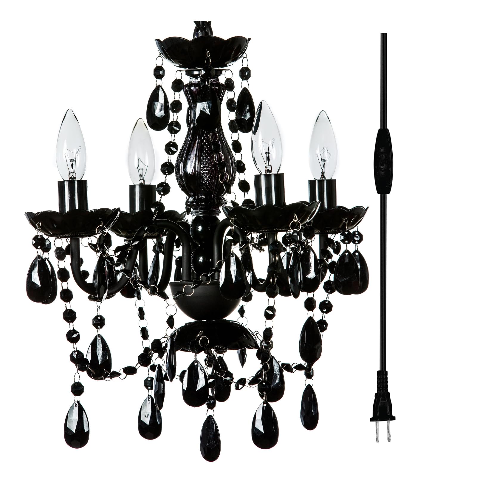 Brink House Outdoor 4 Light Plug-In Black Chandelier H17   Xw15   , Black Metal Frame, Black Acrylic Crystals, And Low Voltage I