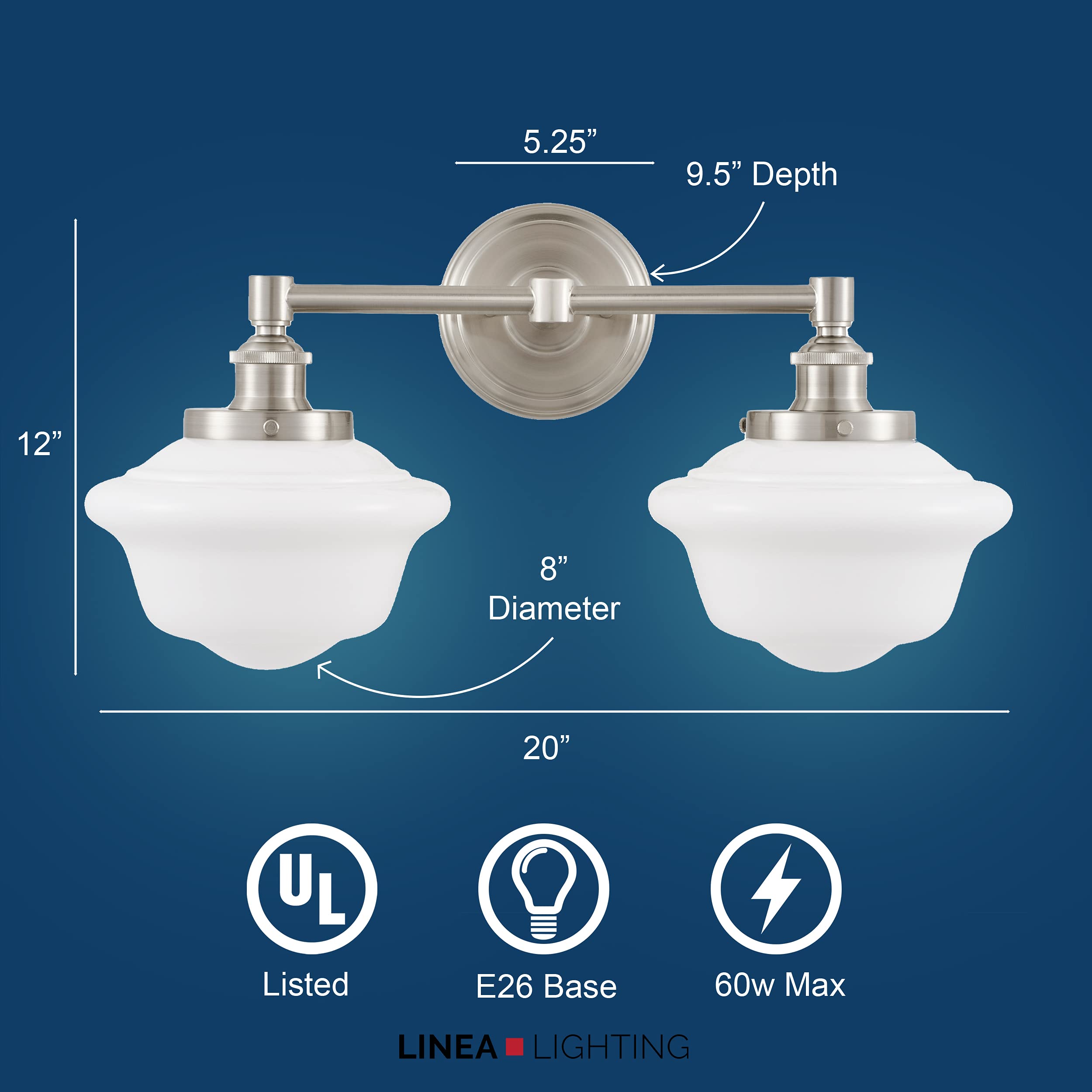 Linea di Liara Bathroom Light Fixture - 2-Light Vanity Light, Brushed Nickel, Glass Shades, Model LL-WL272-MILK-BN