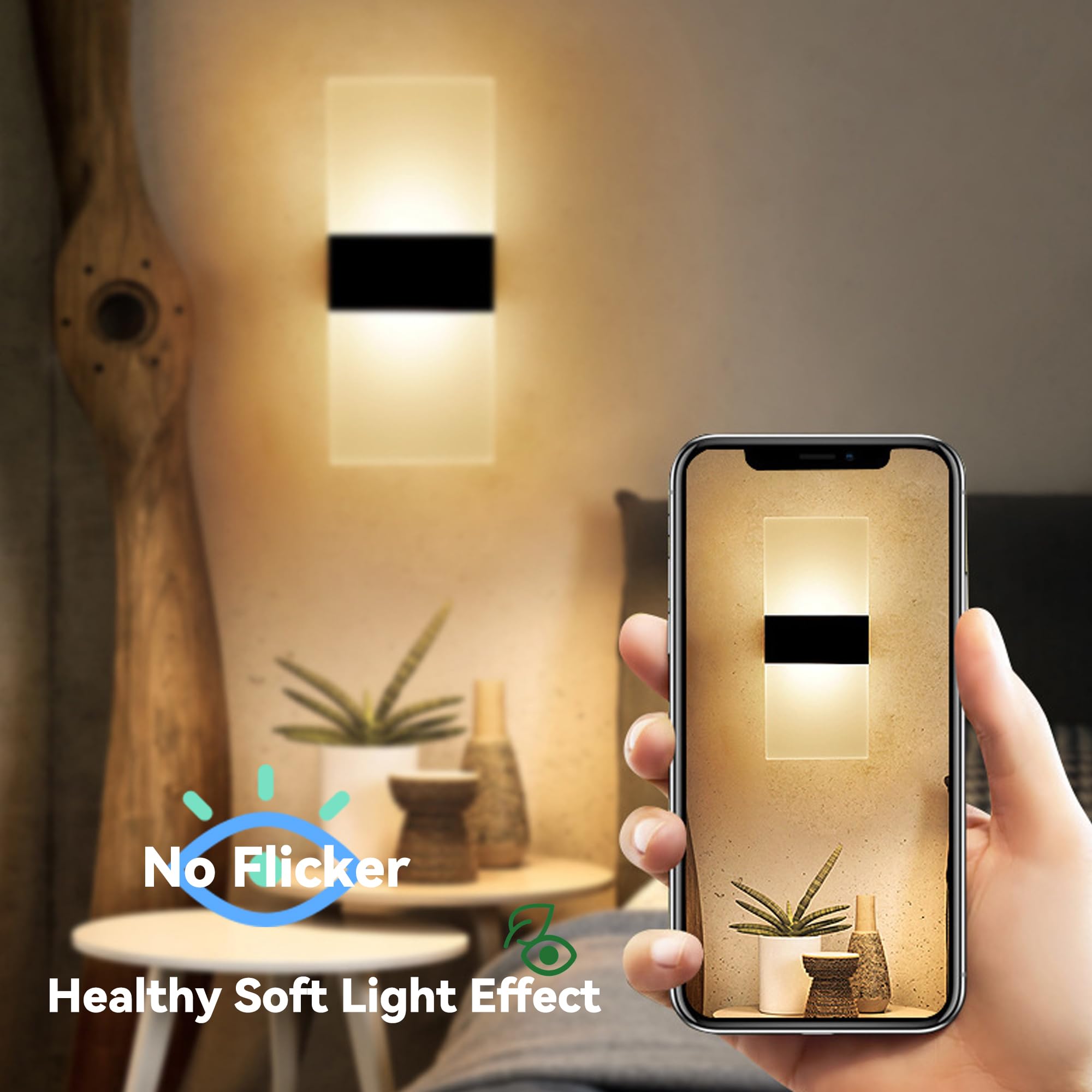 FelRelWel Rechargeable LED Wall Sconces, Modern Acrylic Touch Control, Warm Light, Cordless Design, 2 PCS