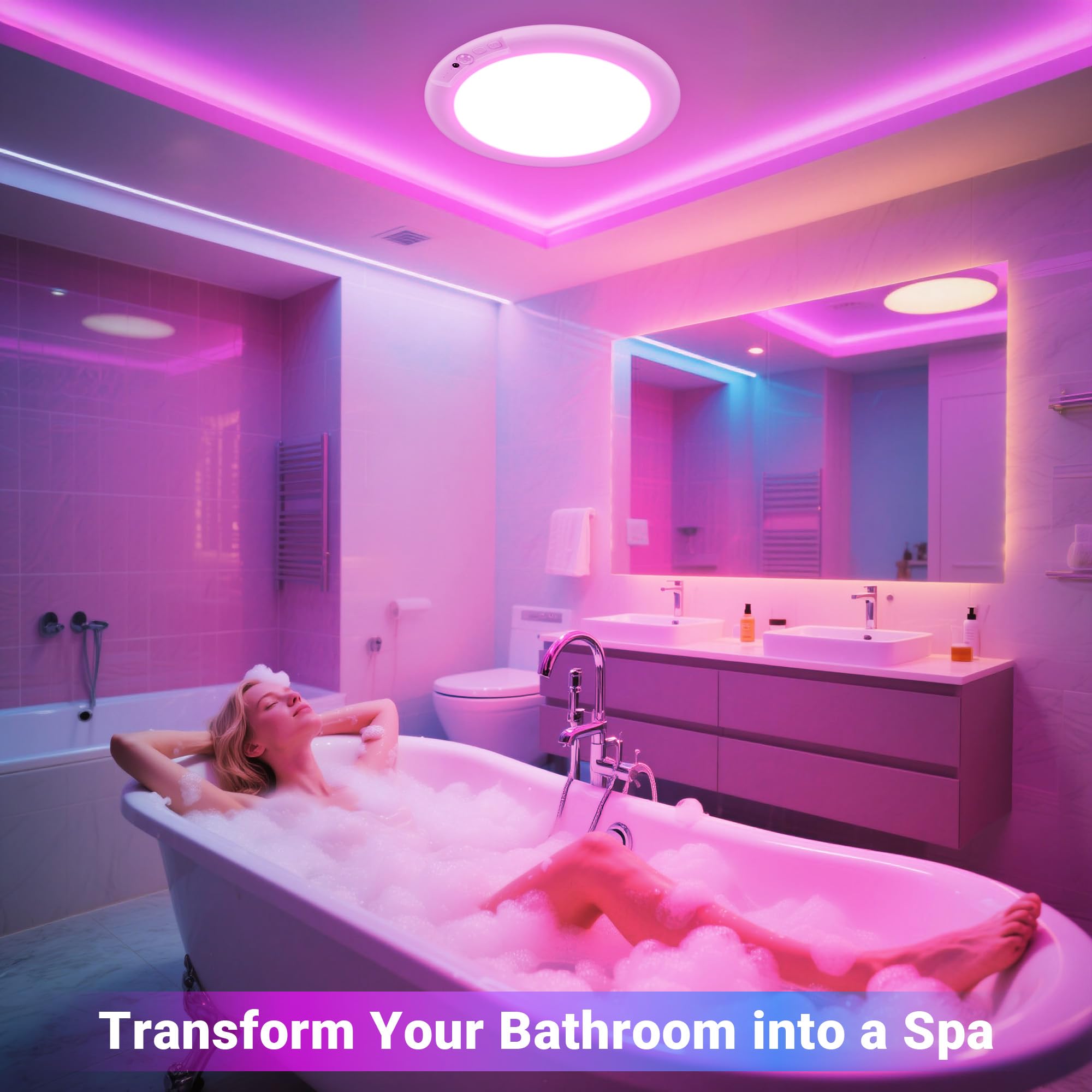 Rodalims Rechargeable Ceiling Shower Light with Remote, RGB & White, Motion Sensor, 1 Pack, Model CeilingLight-RL0032A1