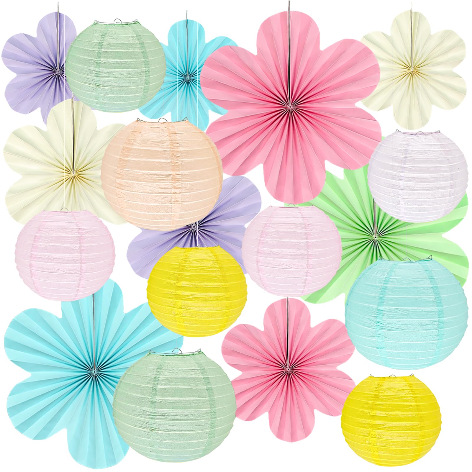 18Pcs Pastel Classroom Decor Kit, Pastel Paper Lanterns Paper Flowers Fans for Women Girls Spring Birthday Wall Baby Shower Wedd