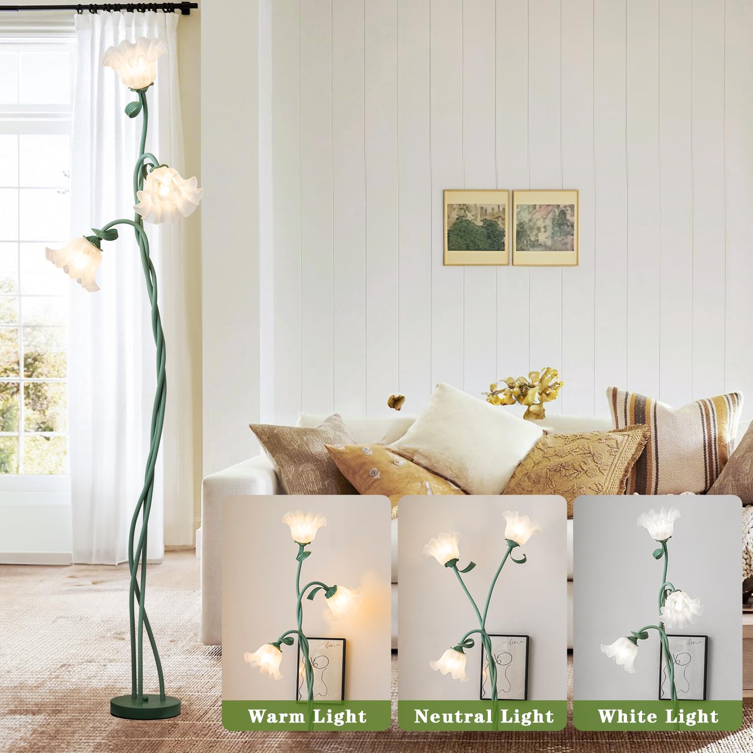 Werfop Flower Floor Lamp For Living Room,? Vintage Tall Flower Reading Lamp Flexible Gooseneck Corner Standing Light With Led Bulb For Bedroom Living Room Office Home Decor
