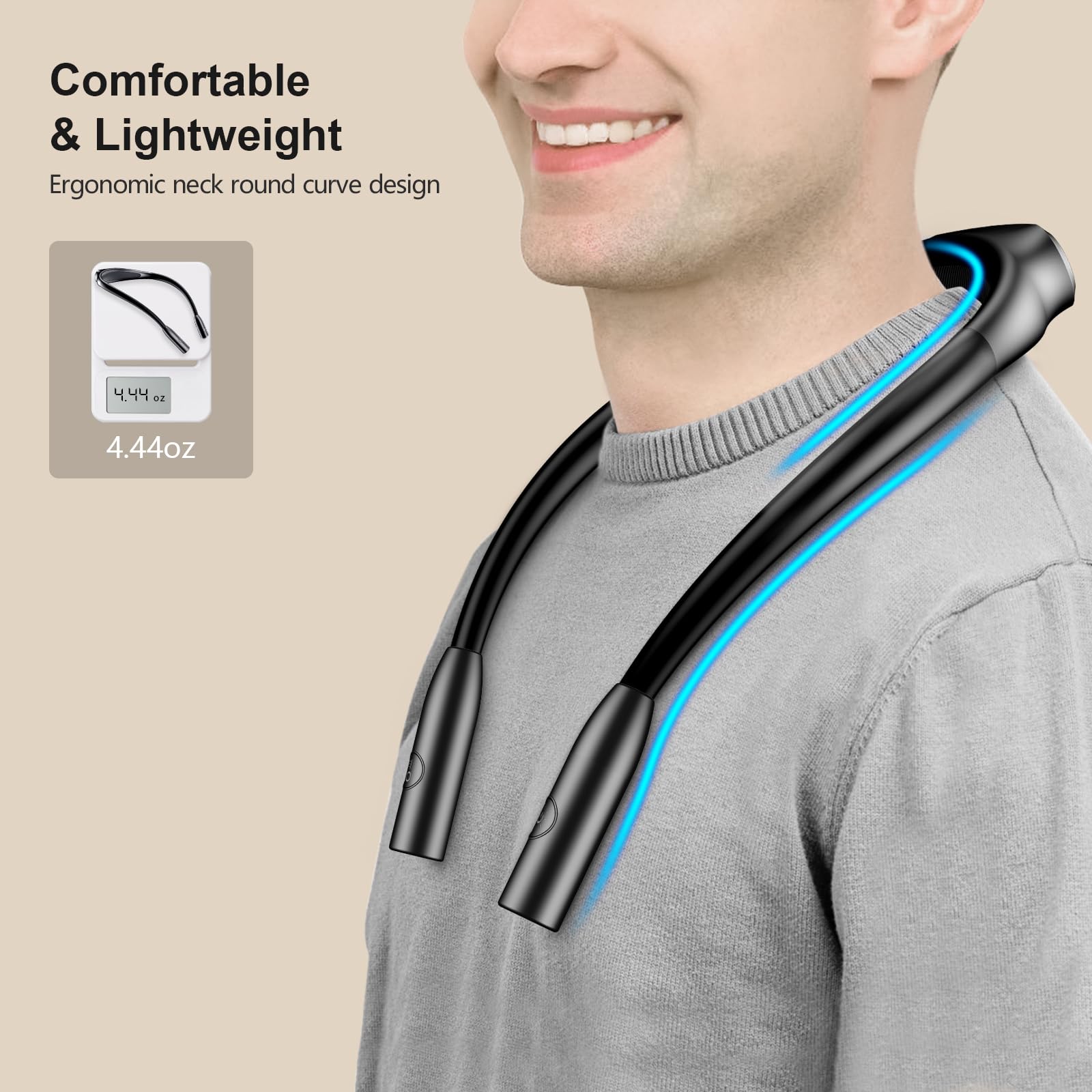 Gritin LED Neck Reading Light - Dimmable, 3 Colors, 80+ Hrs Runtime, Comfortable & Lightweight Book Light for Bed, Crafting, Knitting, Black