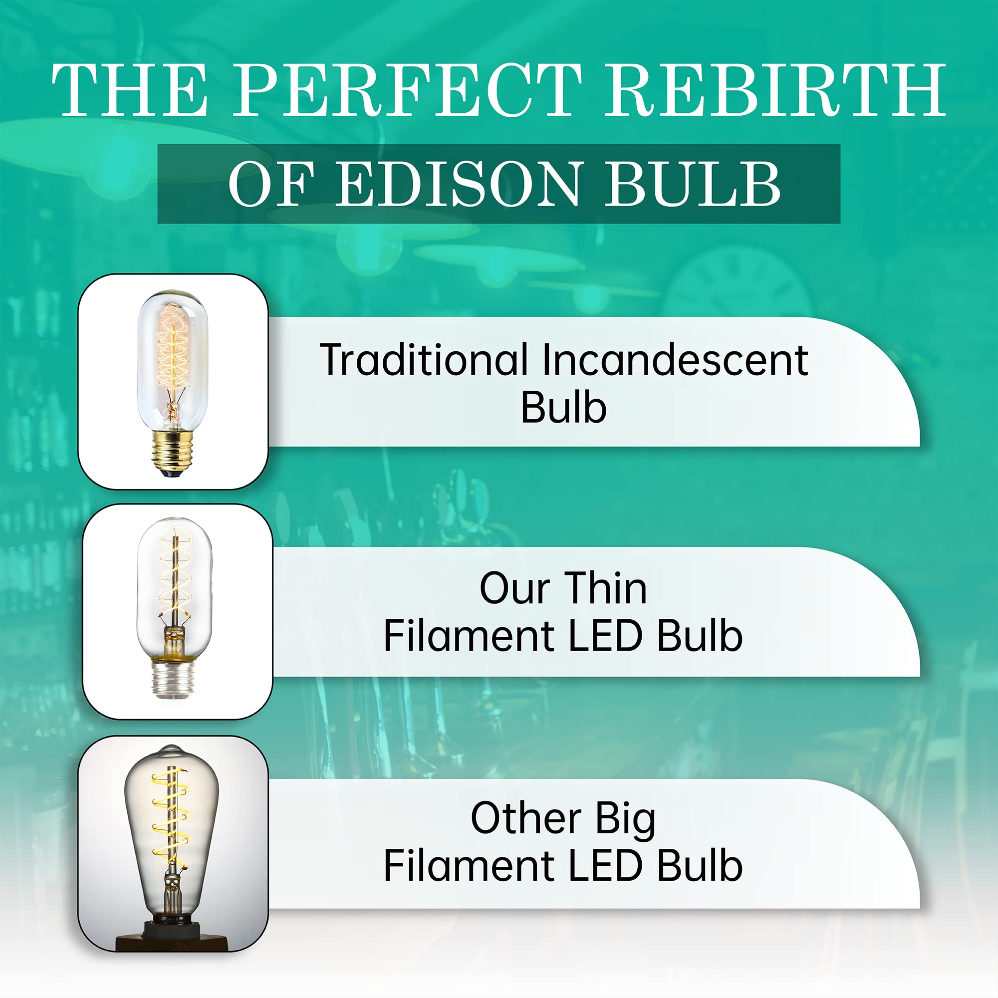 Amdtu Edison Bulbs 40 Watt Led Soft White 2700K, Vintage Super Thin Spiral Filament Non-Dimmable, T45 Incandescent Tubular Light