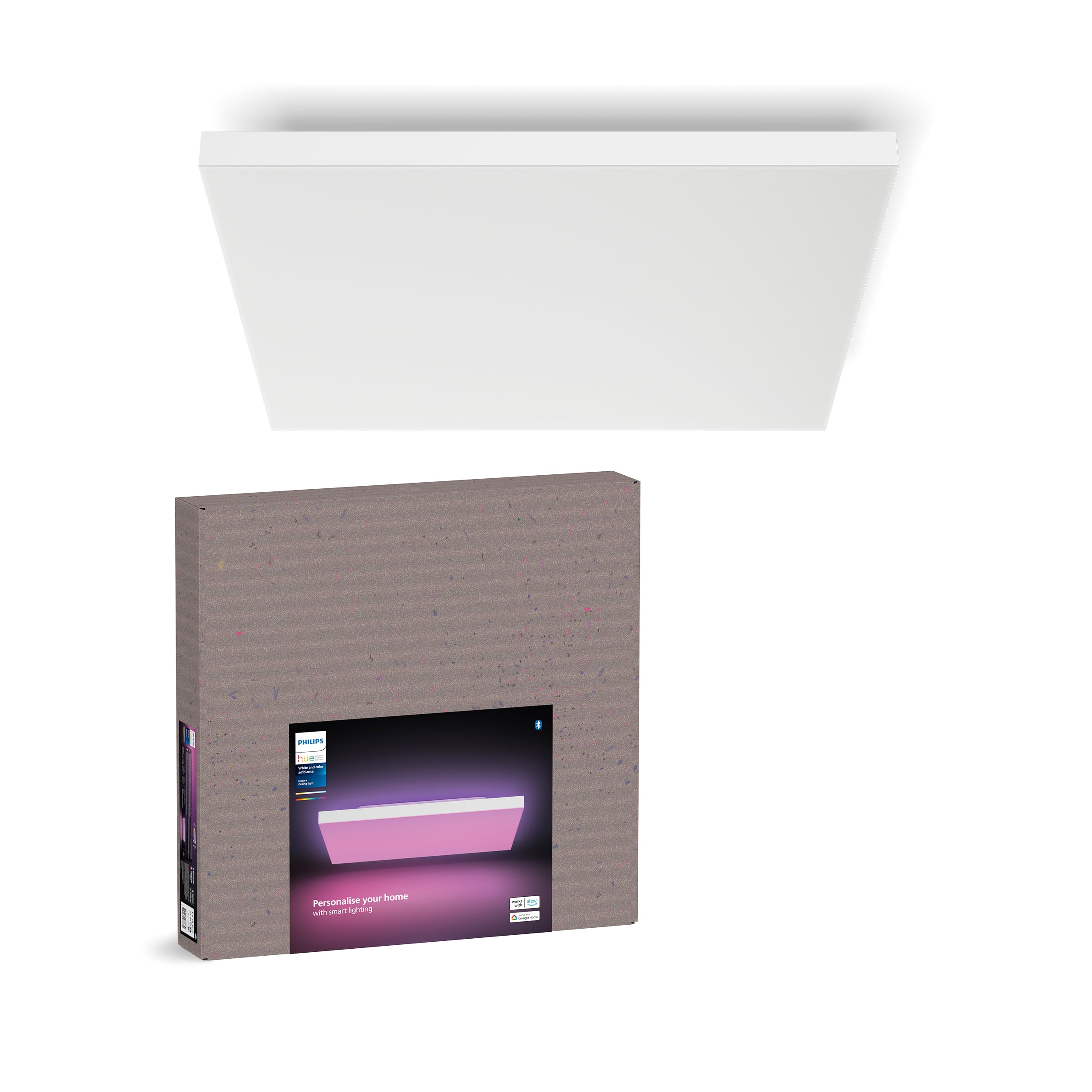 Philips Hue Datura Smart Ceiling Panel (Square 23.62in x 23.62in) White & Color Light, Bluetooth Compatible, Voice Control with 