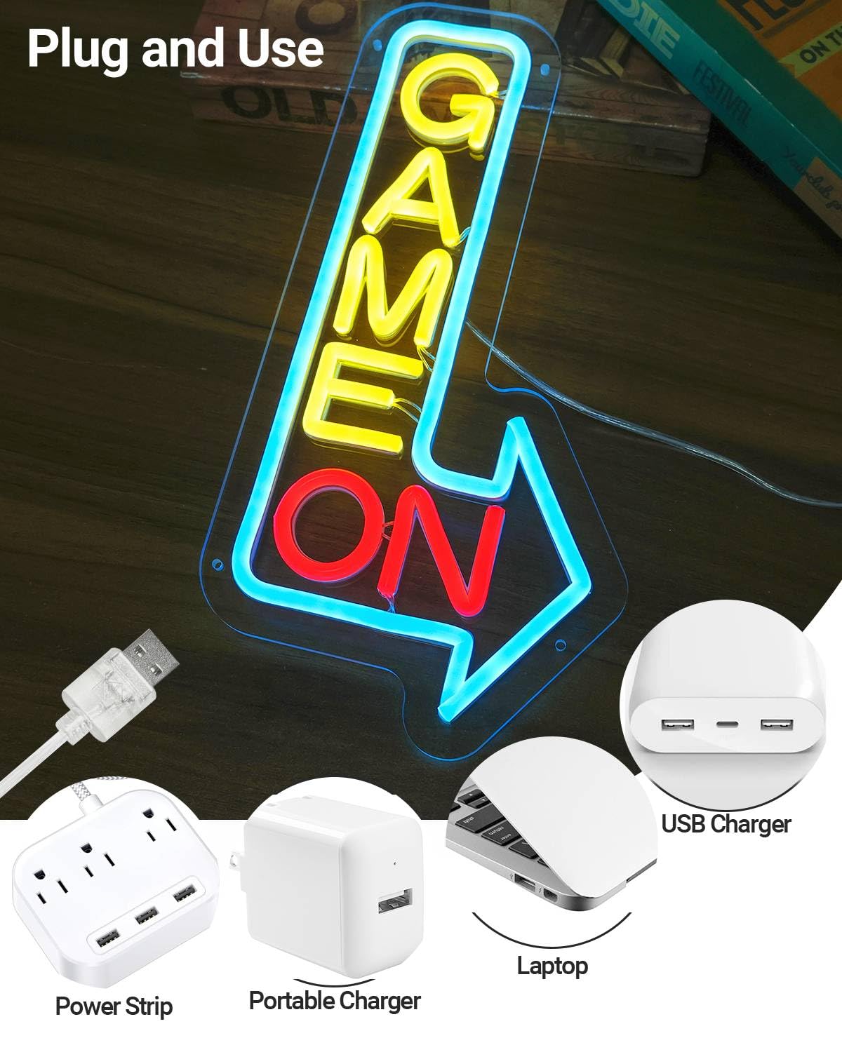 GAME ON Neon Sign for Wall Decor, LED Neon Gamer Sign for Arcade Room, Game Room, Bedroom, Kids, Boyfriend, Gifts Stepless Dimma
