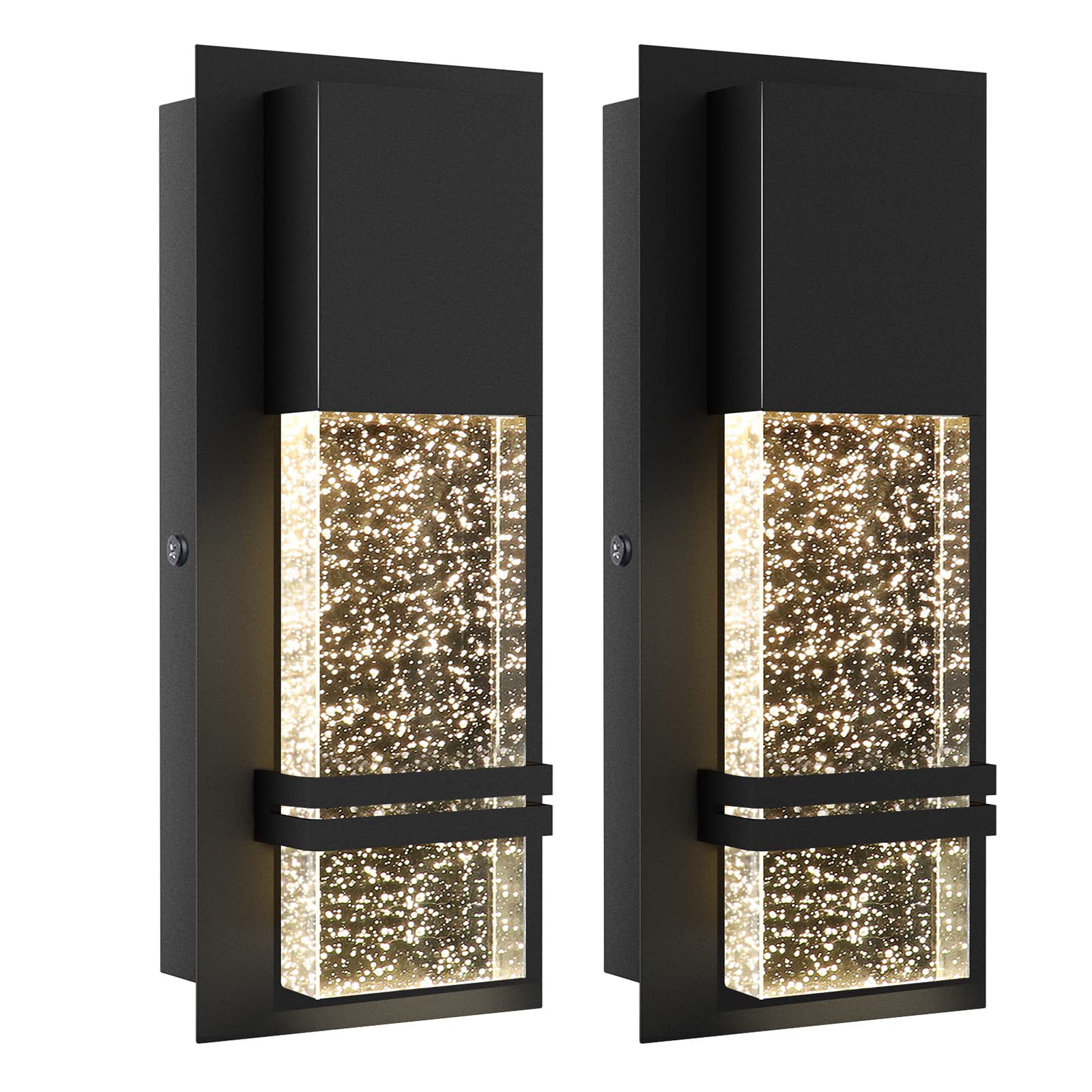 PARTPHONER LED Integrated Outdoor Wall Light, Modern Sconce, 12W 3000K, Matte Black Finish, 2 Pack, No Photocell