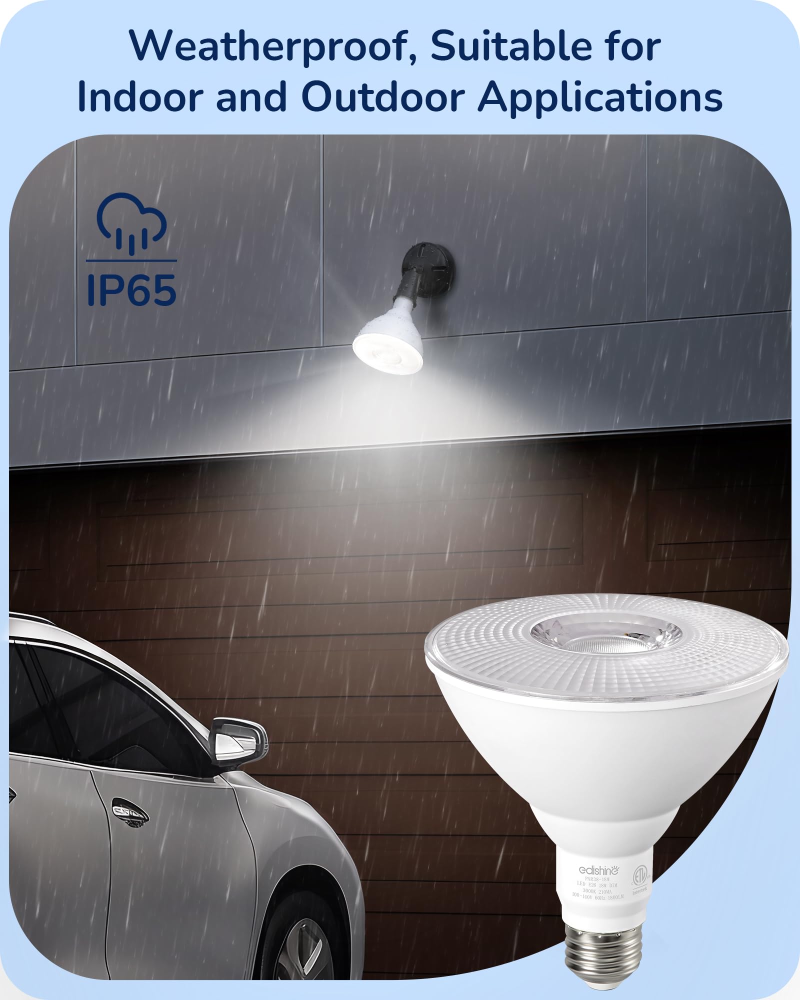 EDISHINE PAR38 Flood Light Bulbs, 18W Equivalent, Dimmable, Weatherproof, 5000K Daylight, 1800LM, E26, 4 Pack