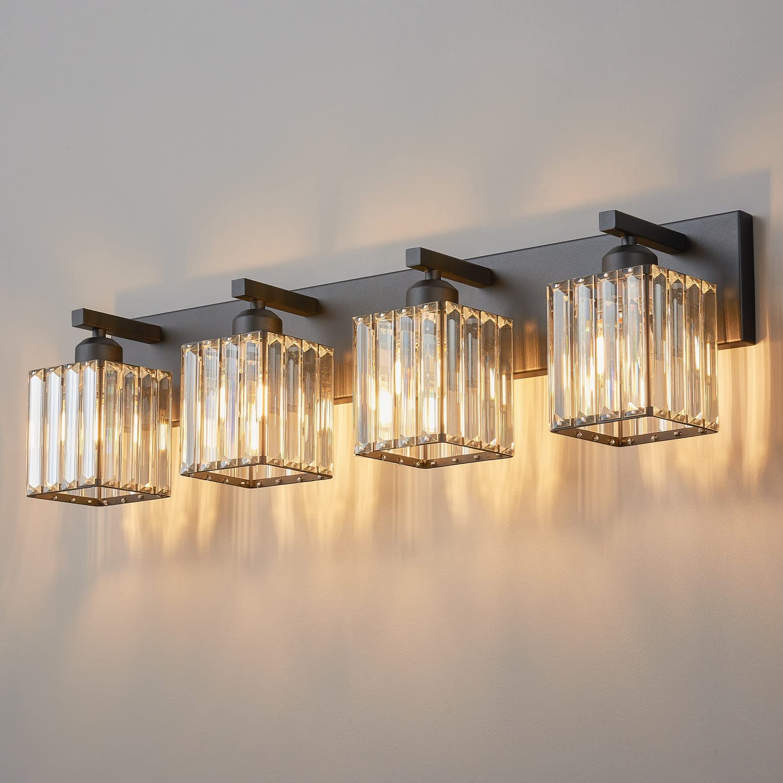 FDPBY Modern 4-Light Bathroom Vanity Light Fixture, Black Metal, Model JW-002